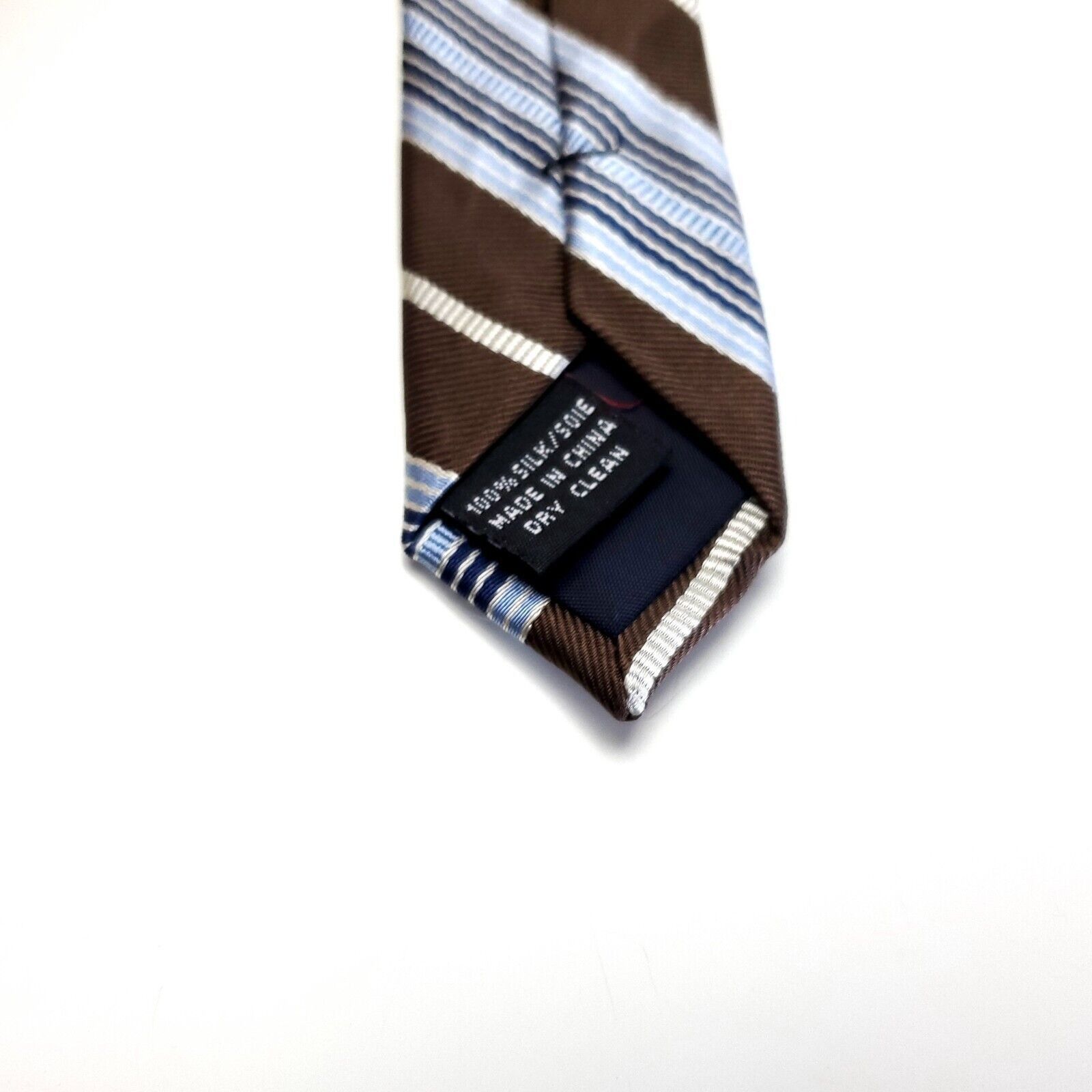 Izod Izod Woven Brown Blue Striped Wide Silk Tie Size ONE SIZE - 4 Thumbnail