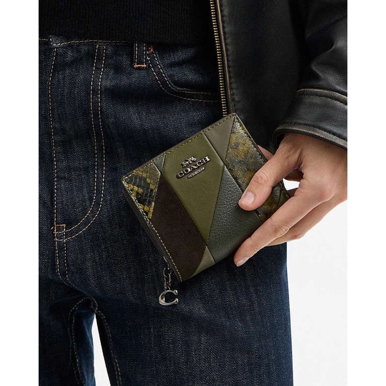 Coach NWT Coach Snap Wallet Patchwork Snake CCL77 Gunmetal/Olive Size ONE SIZE - 10 Thumbnail
