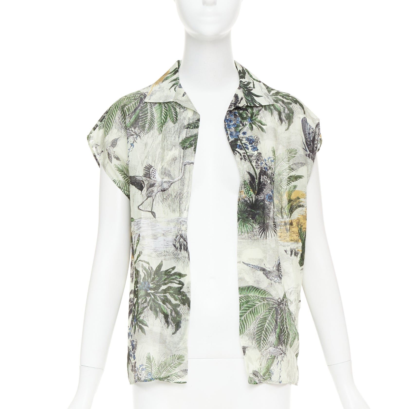 Dior DIOR Dioriviera Toile de Jouy Palms forest animal print cap sleeves cotton shirt FR36 S Size S / US 4 / IT 40 - 1 Thumbnail