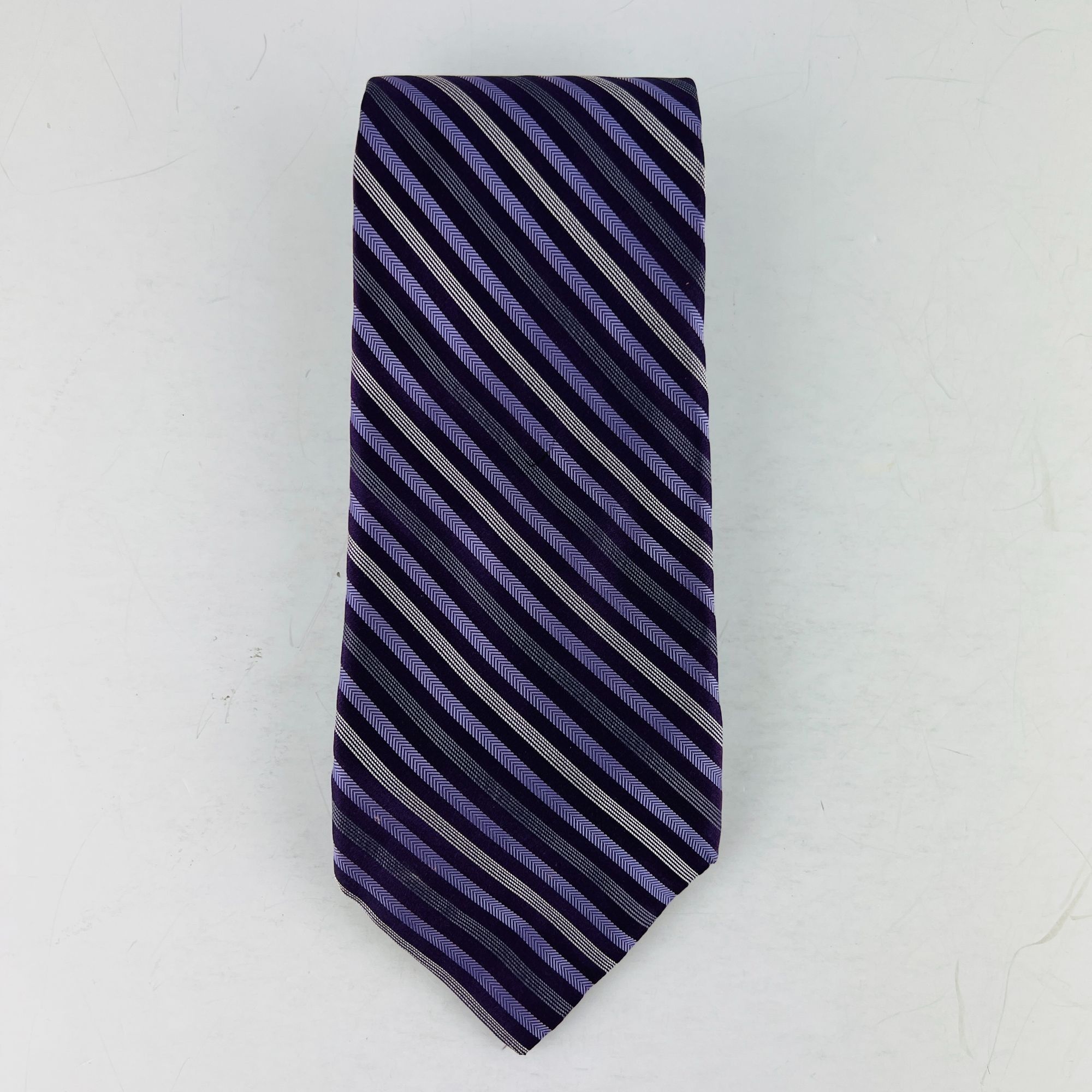 Apt. 9 Apt 9 Purple Gray Stripes Necktie Tie 100% Imported Silk Mad Size ONE SIZE - 2 Thumbnail