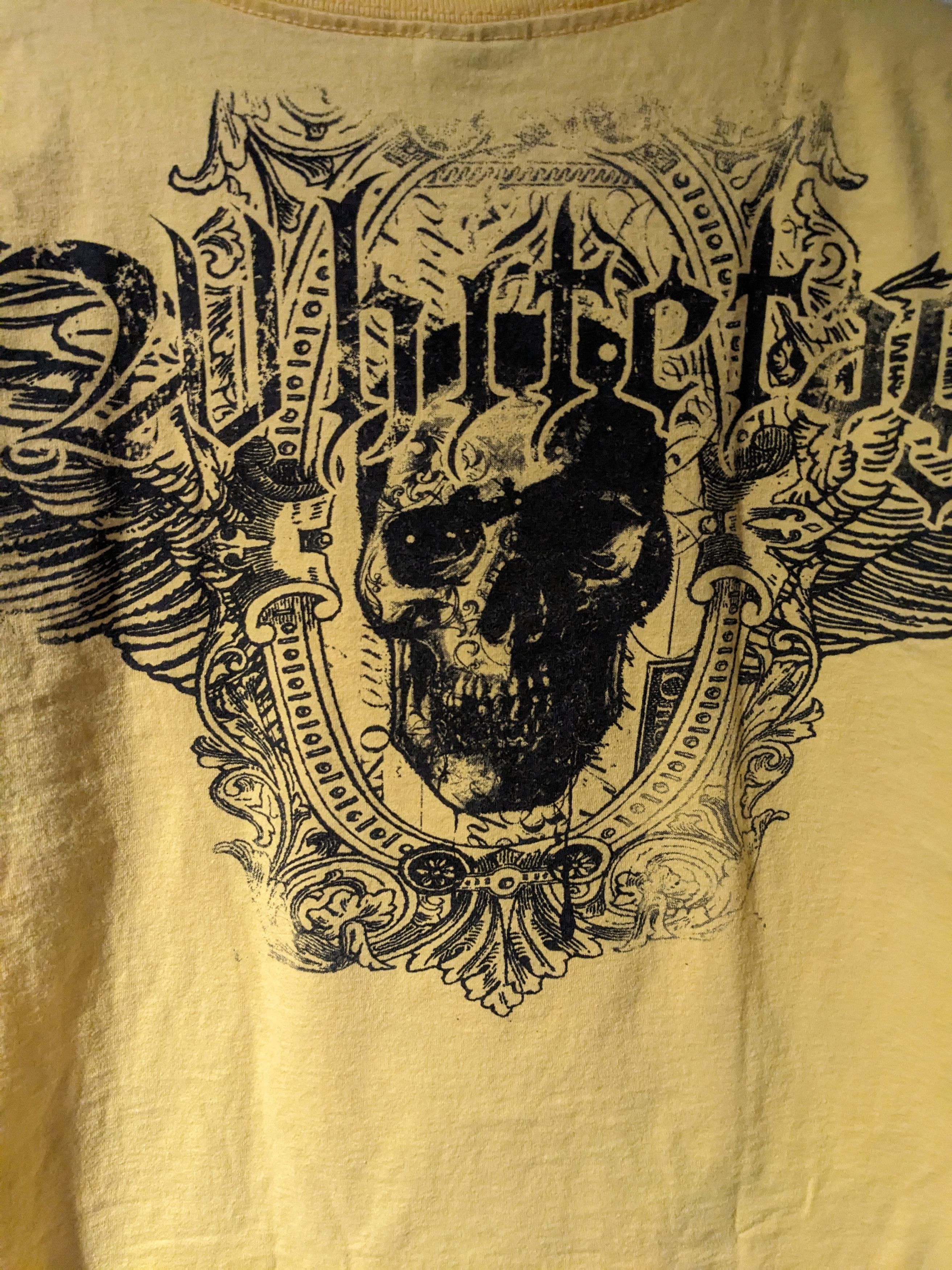 Southpole × Vintage Vintage Y2K Spirit Conquers Skull Yellow X-Large T-Shirt Size US XL / EU 56 / 4 - 5 Thumbnail
