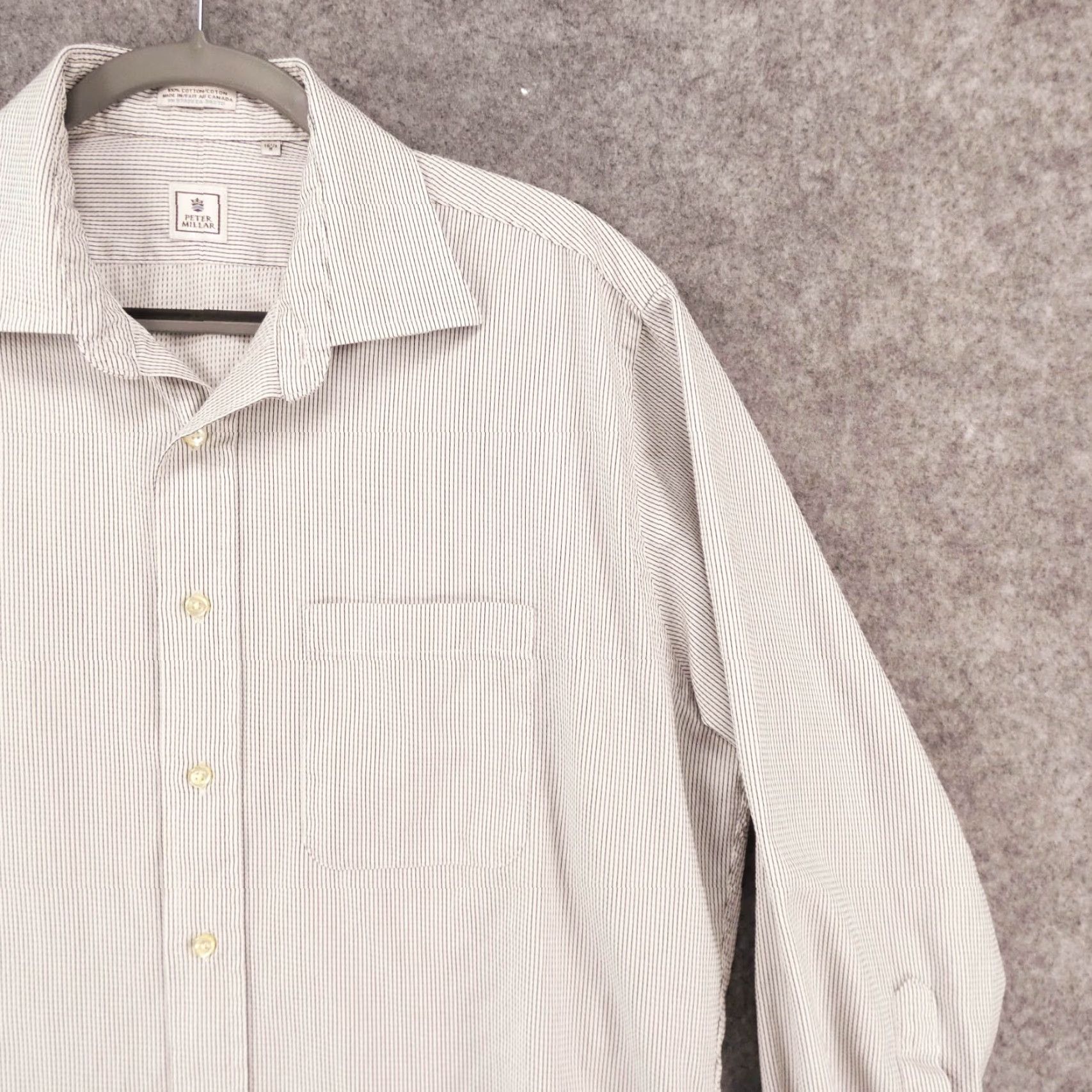 Peter Millar Peter Millar Shirt Mens 16.5 Reg Long Sleeve Button Up Gray White Striped Size US XL / EU 56 / 4 - 6 Thumbnail