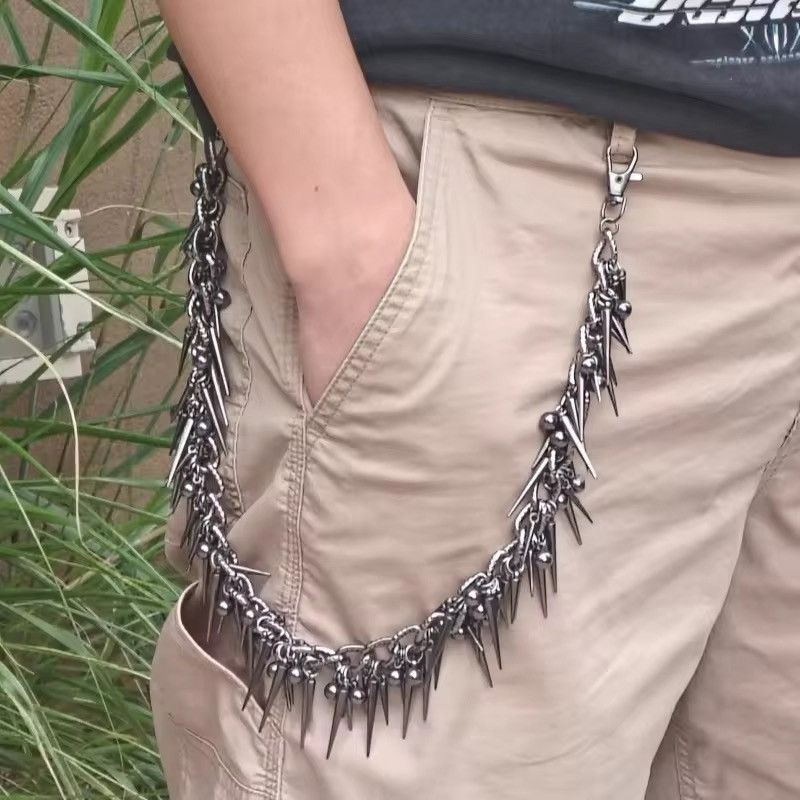 Vintage Punk Black Gun Plated Rivet Metal Pants Chain Size ONE SIZE - 1 Thumbnail