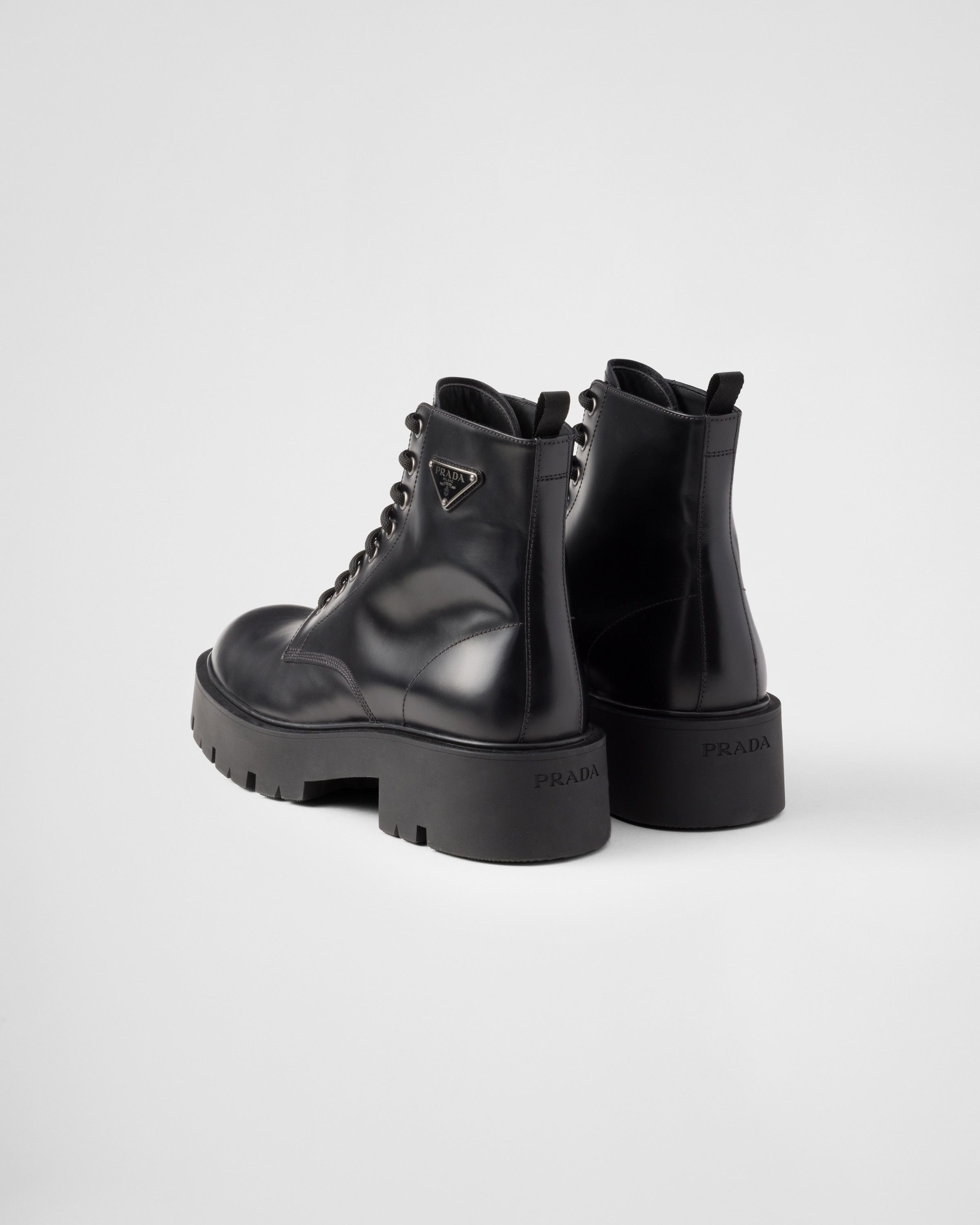Prada o1la1rc1a0925 Brushed Leather Combat Boots in Black Size US 8 / EU 41 - 4 Thumbnail