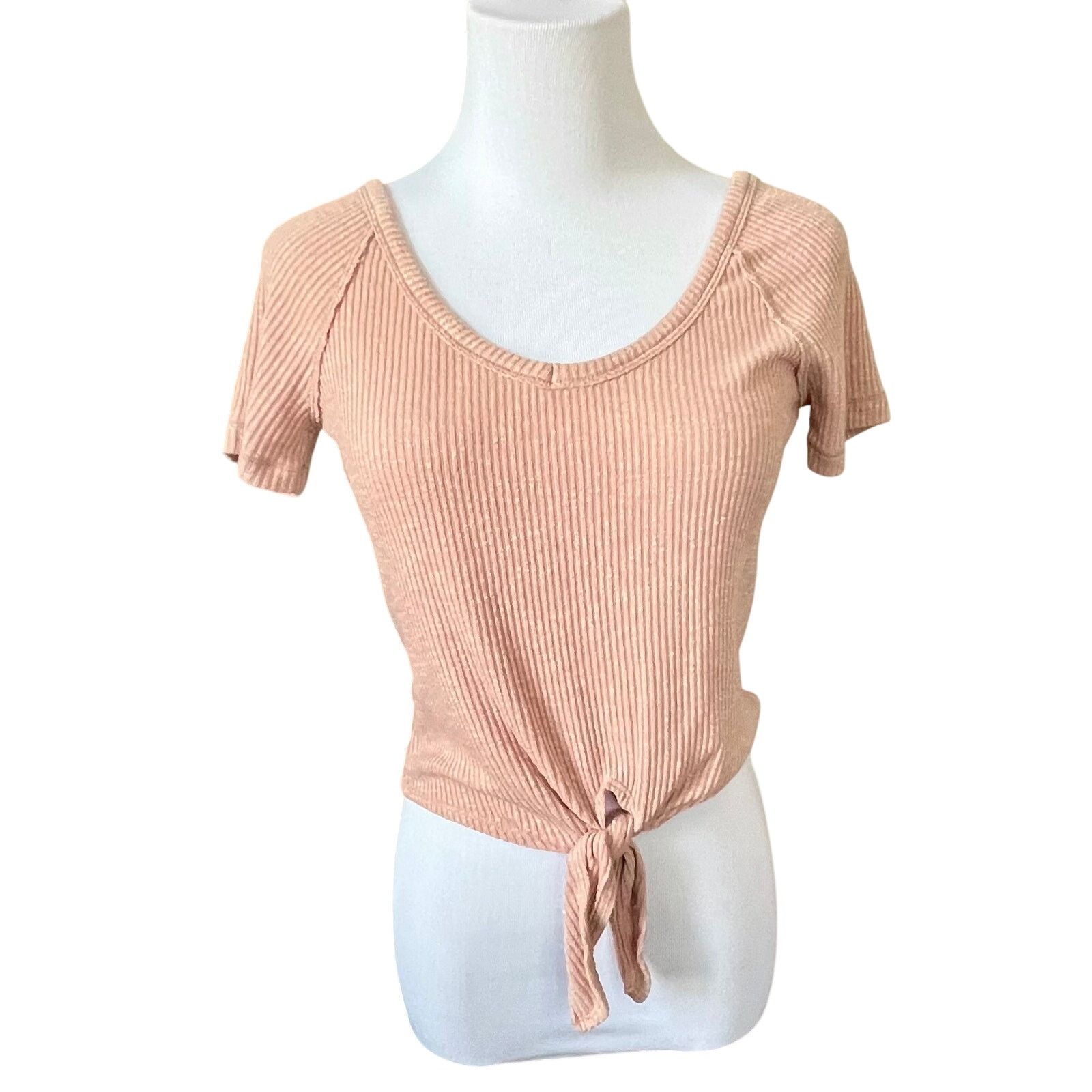 Abercrombie & Fitch Abercrombie & Fitch Deep V Tie Knot Front Ribbed Knit Top XS Size XS / US 0-2 / IT 36-38 - 1 Thumbnail