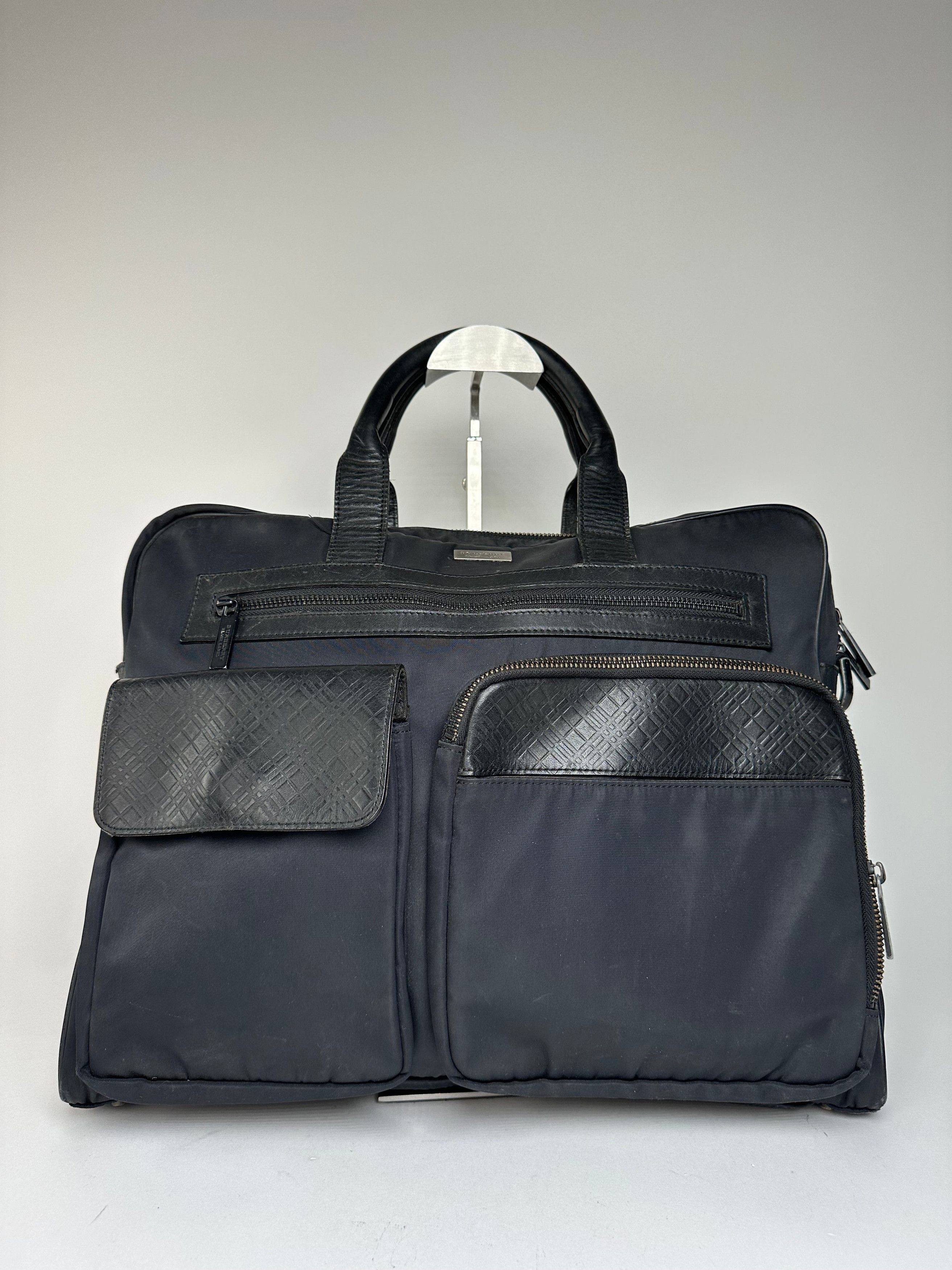 Burberry Vintage Black Label Embossed Check Nylon Briefcase Black Size ONE SIZE - 1 Thumbnail