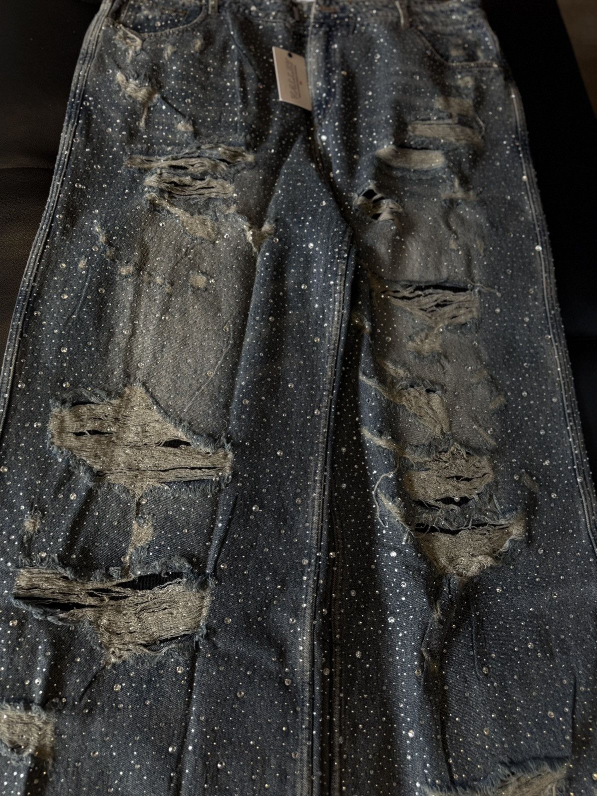 Vale Valley Stone Crystal Rhinestone Baggy Blue Jeans Size 38 Size US 38 / EU 54 - 8 Thumbnail