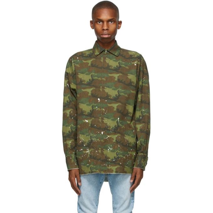 Palm Angels o1y0325 Logo Patterned Shirt in Military Green Size US M / EU 48-50 / 2 - 1 Thumbnail