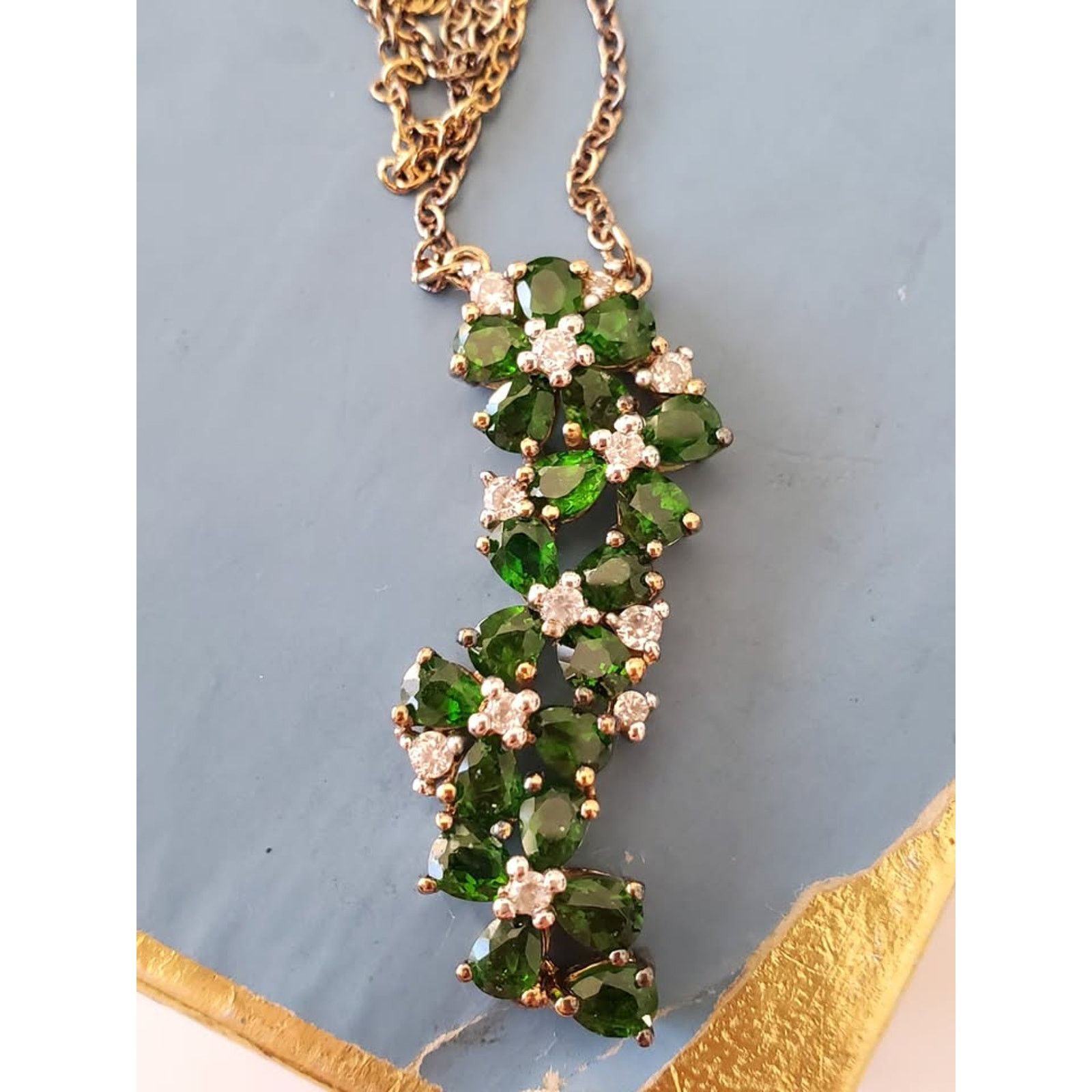 Other Sterling Silver Green Gem Flower Necklace Size ONE SIZE - 1 Thumbnail