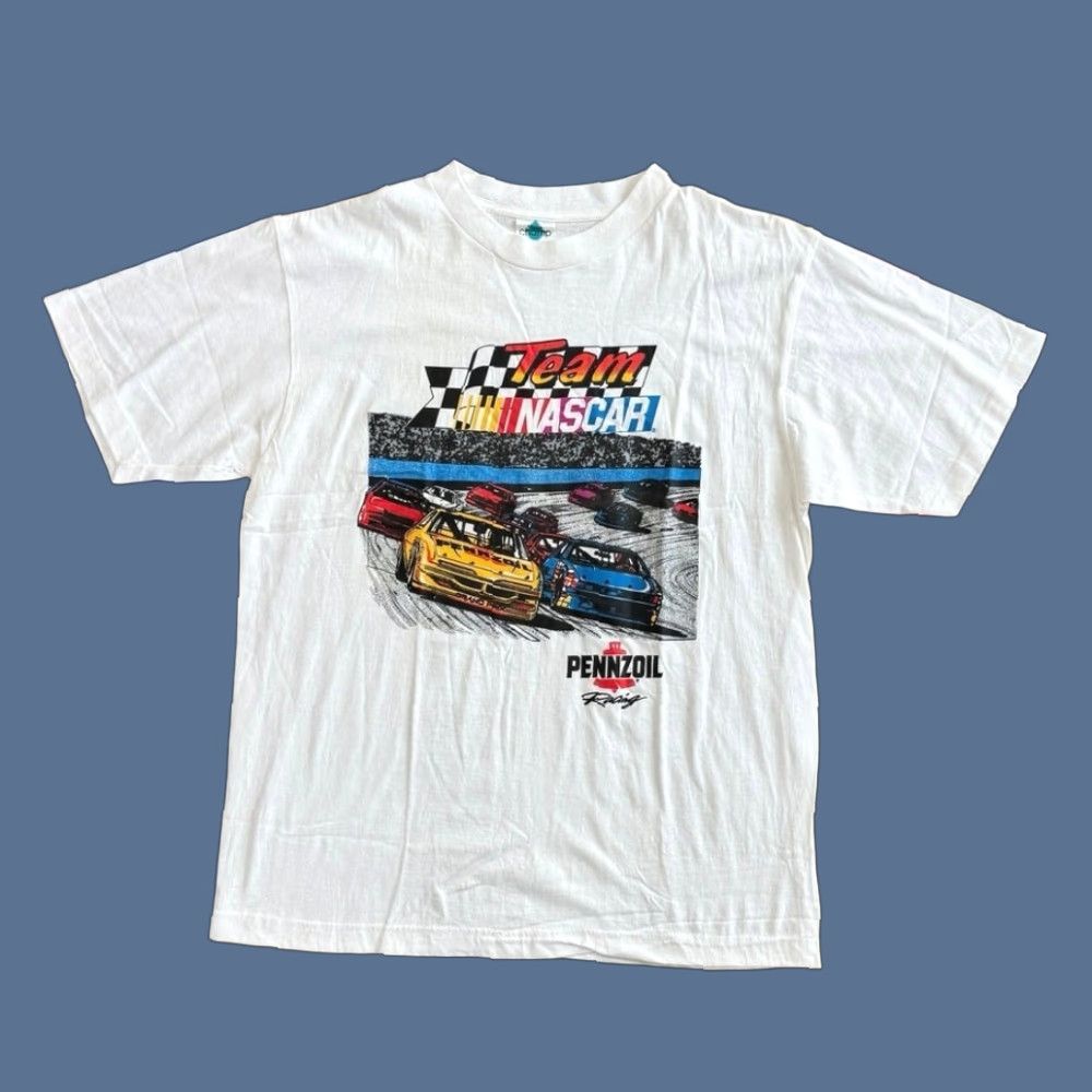 NASCAR VINTAGE Nascar Racing T-Shirt Size XL White 90s Sports Cars Mens Short Sleeve Streetwear Size US XL / EU 56 / 4 - 1 Thumbnail