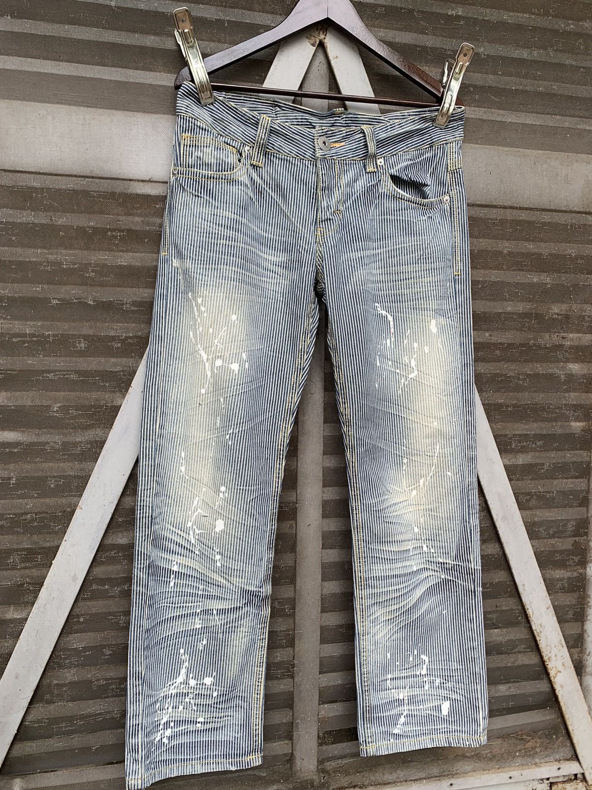 Vintage 👹Vintage Striped Pants W Paint Splatter Baggy Pants (WOMAN) Size US 34 / EU 50 - 3 Thumbnail