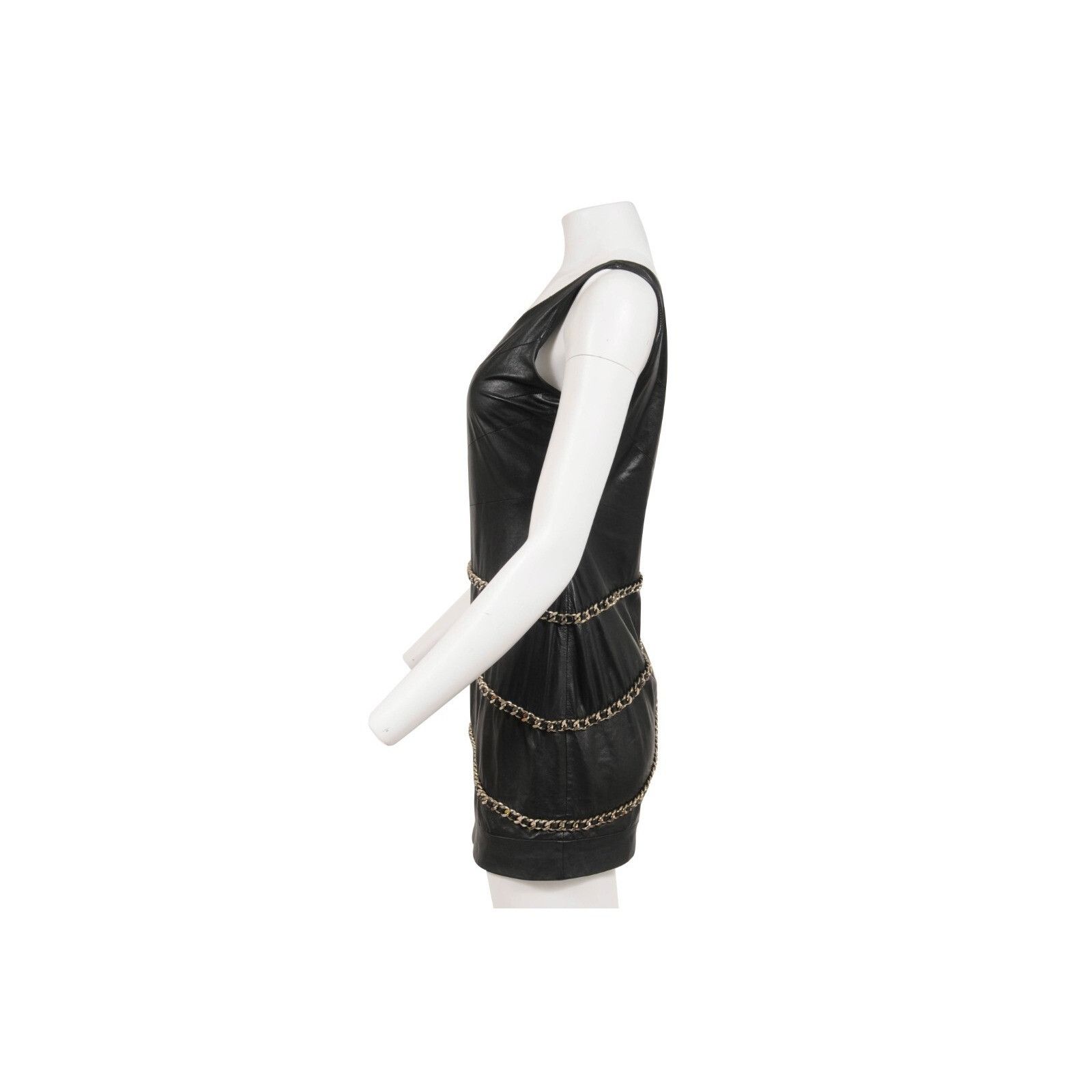 Balmain Mini Dress Black Lamb Leather One Shoulder Size M / US 6-8 / IT 42-44 - 3 Thumbnail