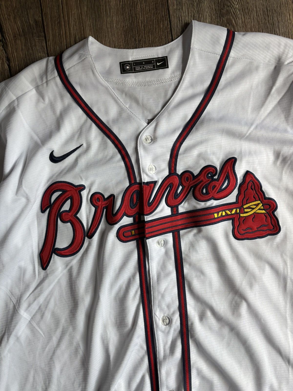 Nike Atlanta Braves Nike MLB Jersey Evans #29 White Home Button Size US L / EU 52-54 / 3 - 2 Thumbnail