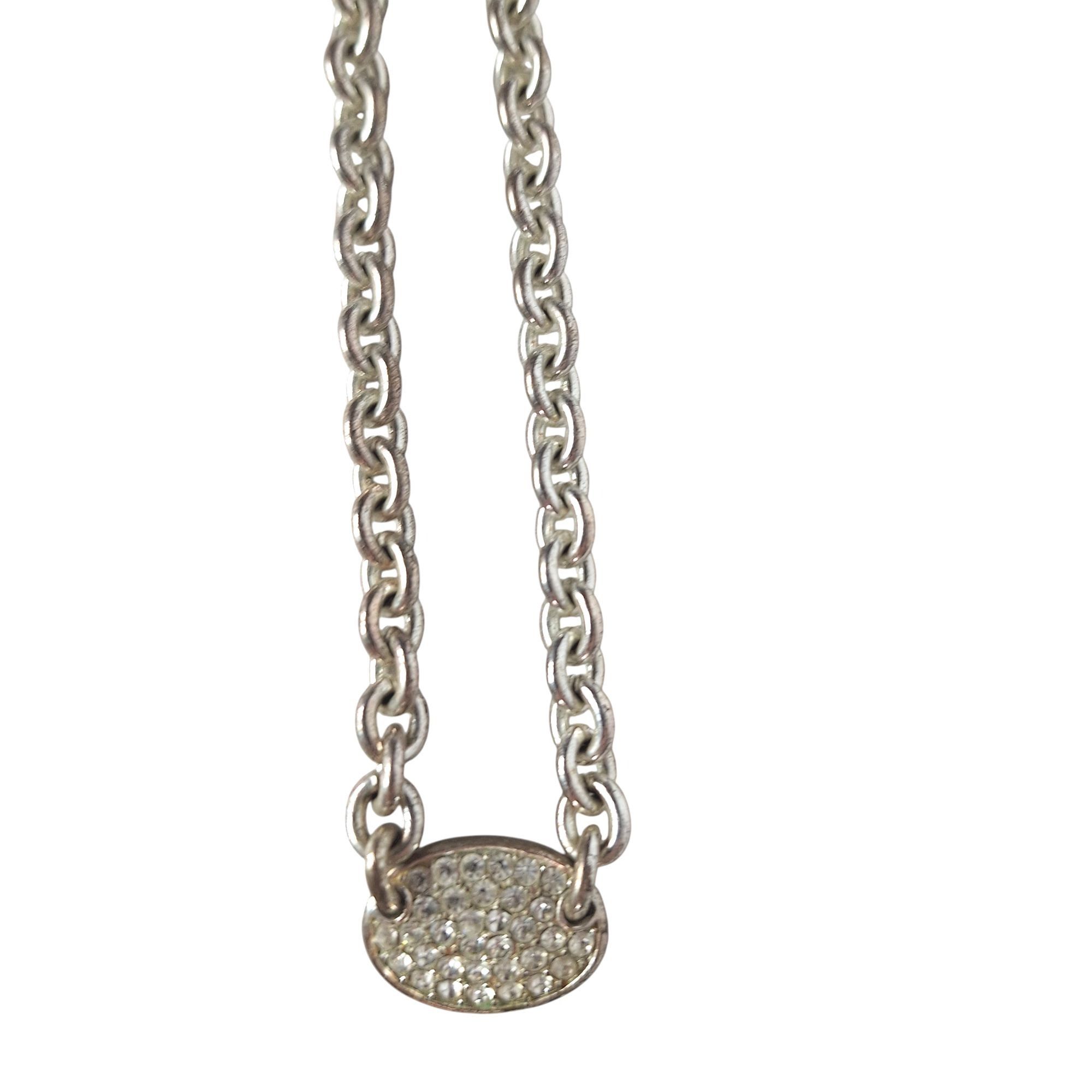 Anne Klein Anne Klein AK Signed Silver Tone Pave Rhinestone Oval Pendan Size ONE SIZE - 2 Thumbnail
