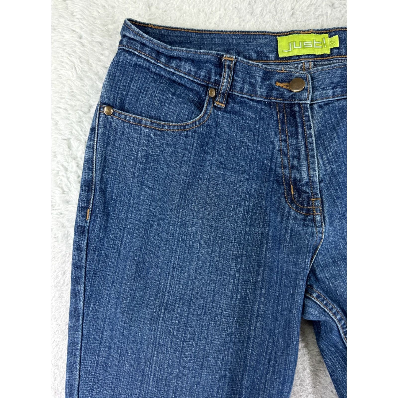Denime SaltWorks Jeans Women Flared 32 Blue Denim Medium Rise Cotton Inseam 31 5-Pocket Distressed Size 24" / US 00 / IT 34 - 7 Thumbnail