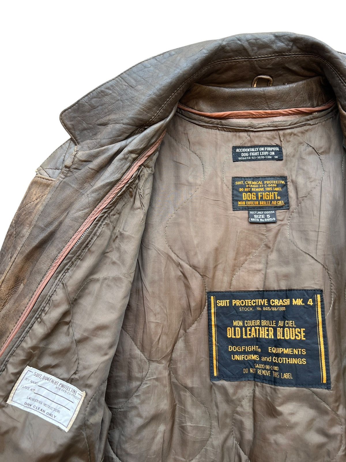 Vintage Vintage 90s Dog Fight Brown Bomber Leather Jacket Size US L / EU 52-54 / 3 - 10 Thumbnail