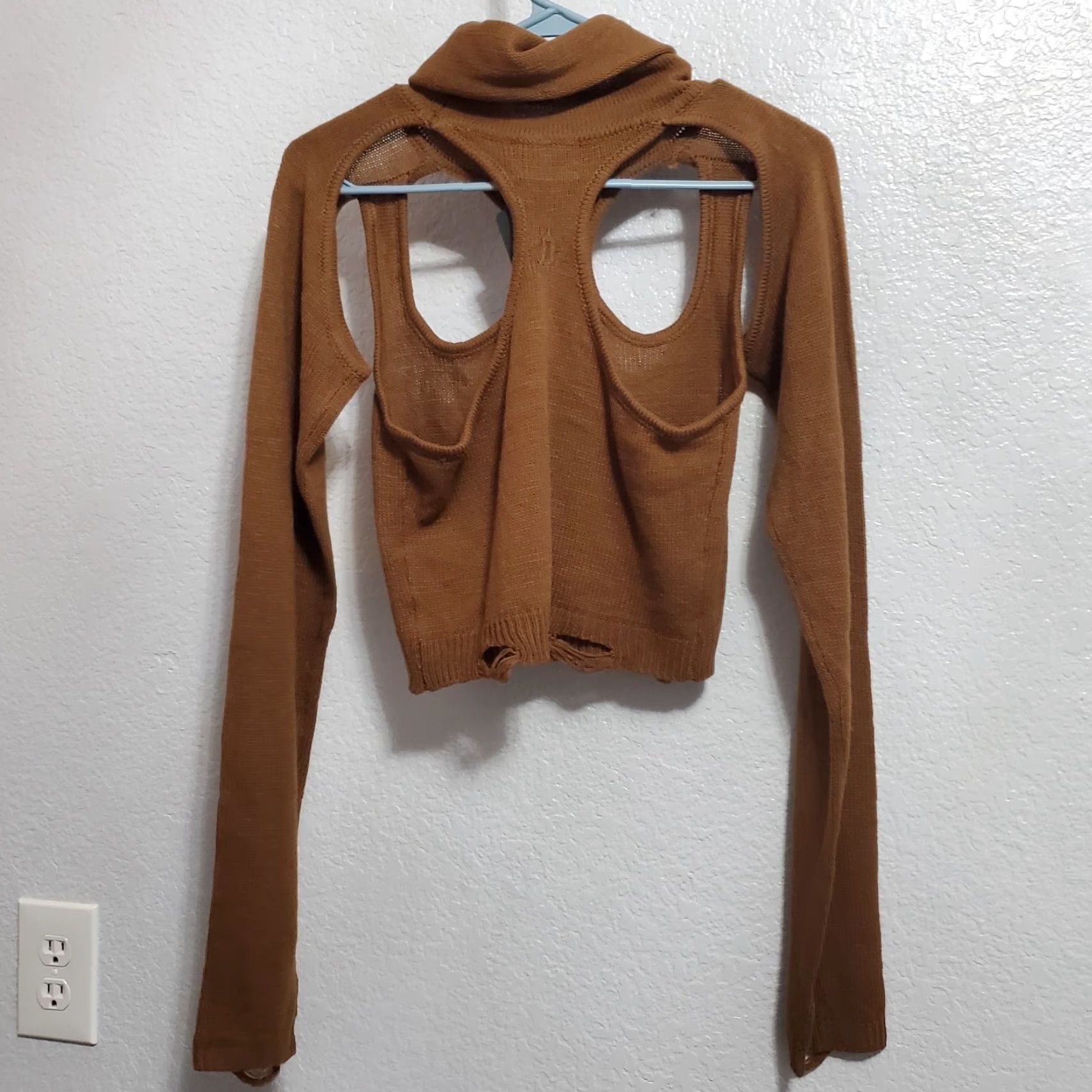 Dolls Kill Dolls Kill Darker Wavs Sweater L Brown Knit Cutout Crop Turtleneck Necklace Punk Shirt Womens Knit Pullover 90s Gothic Distressed Raglan Long Sleeve Size L / US 10 / IT 46 - 2 Thumbnail