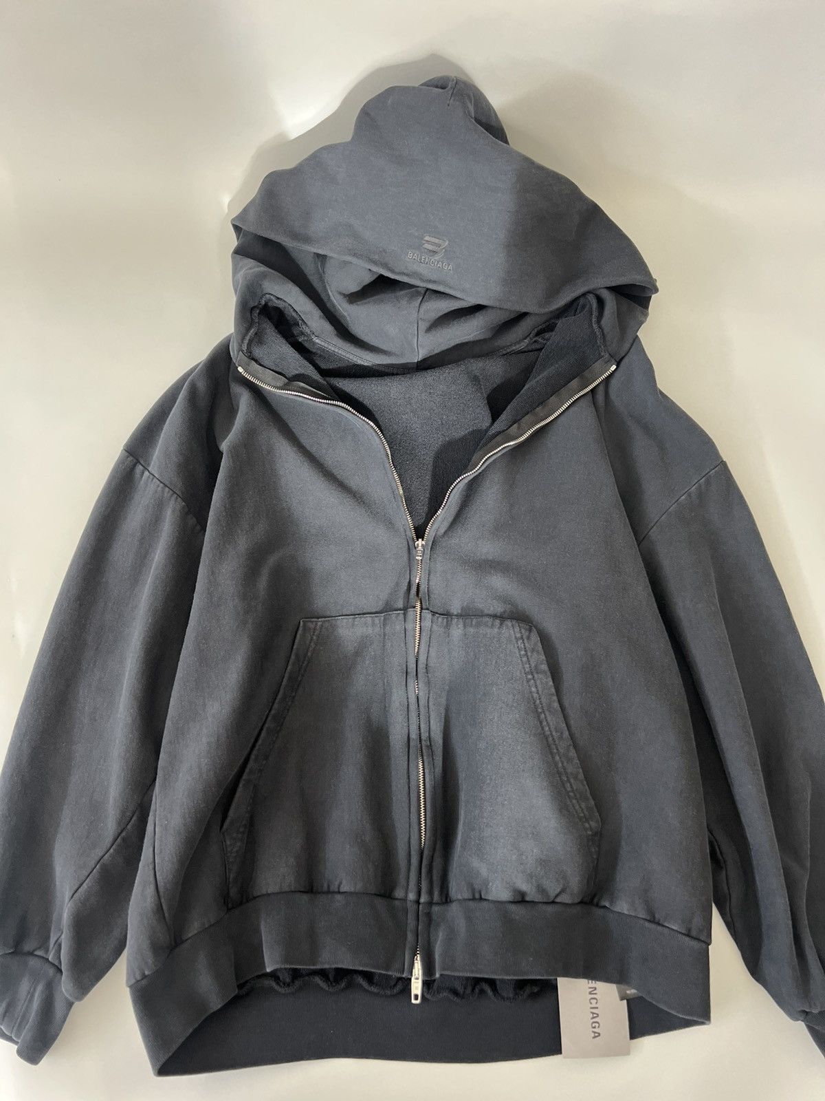 Balenciaga Washed Cotton Zip Hoodie in Black Size US M / EU 48-50 / 2 - 3 Thumbnail