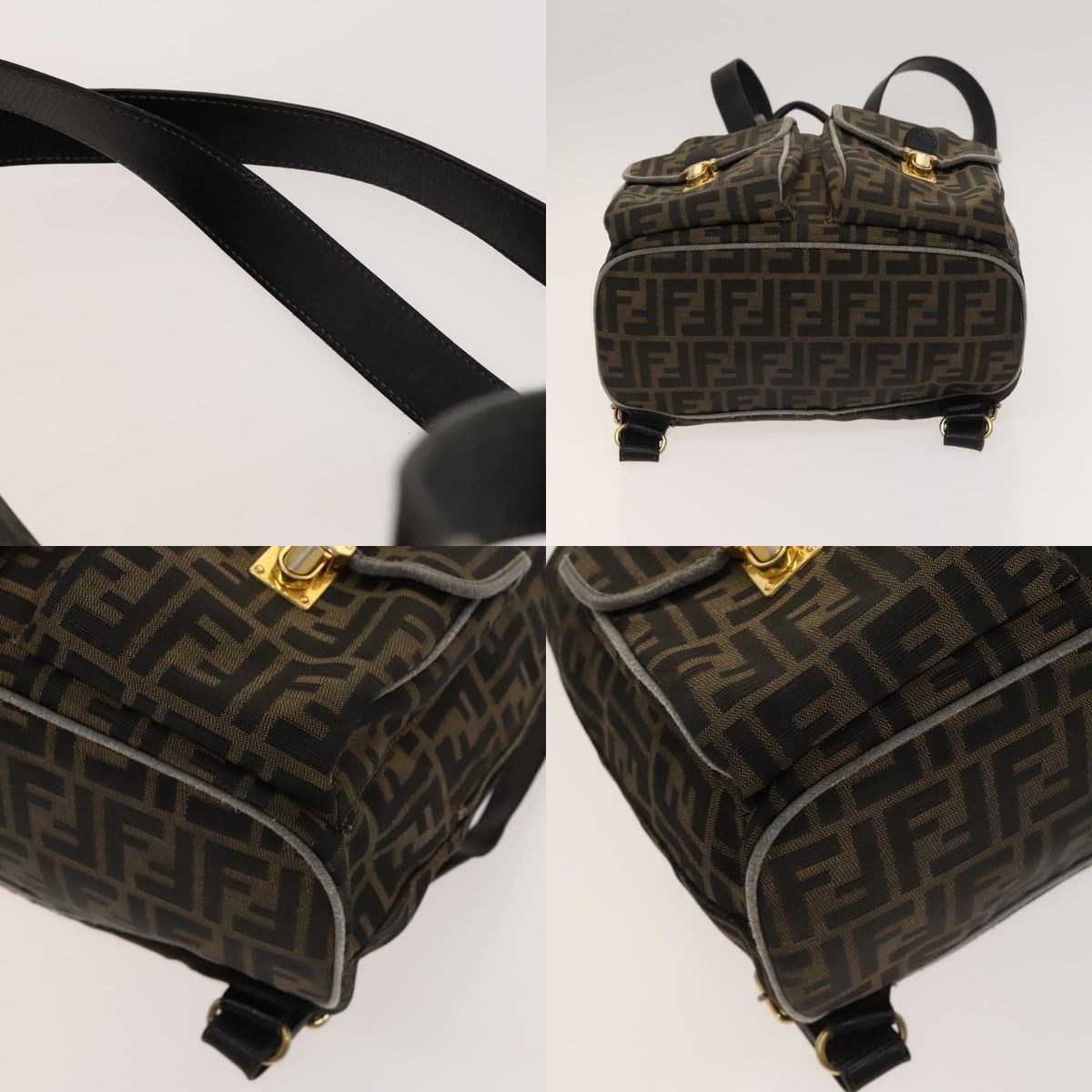 FENDI Zucca Canvas Backpack Black Brown Gold