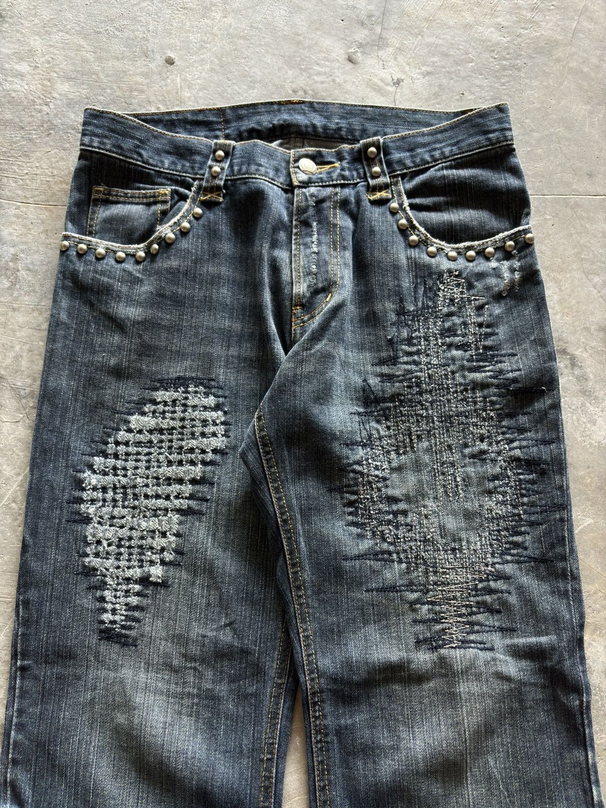 If Six Was Nine CUSTOM CULTURE distressed flare sashiko boro kapital style Size US 30 / EU 46 - 13 Thumbnail
