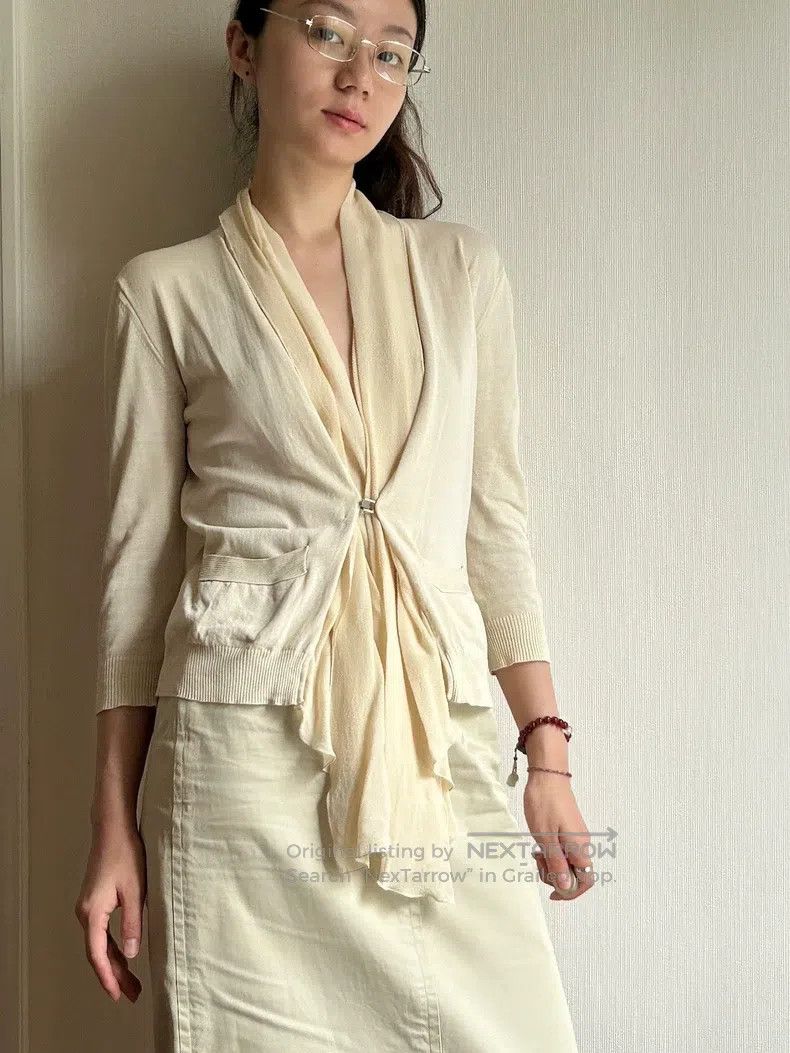 Hermes Hermes Scarf Decorated Knitted Cardigan, Cream Beige Cotto Size XS / US 0-2 / IT 36-38 - 7 Thumbnail