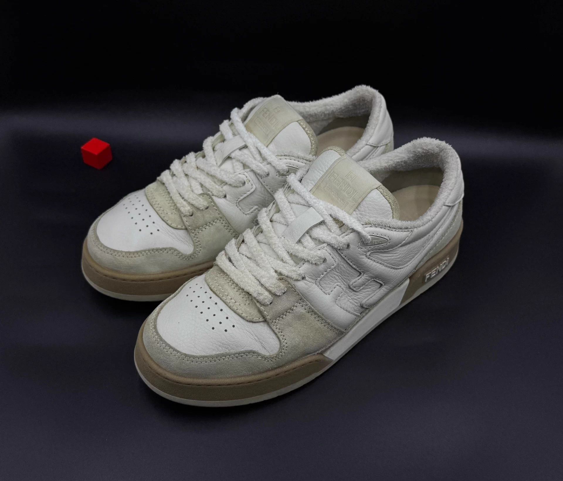 Fendi FENDI leather embossed lace-up low-top white men's sneakers Size US 8.5 / EU 41-42 - 1 Thumbnail