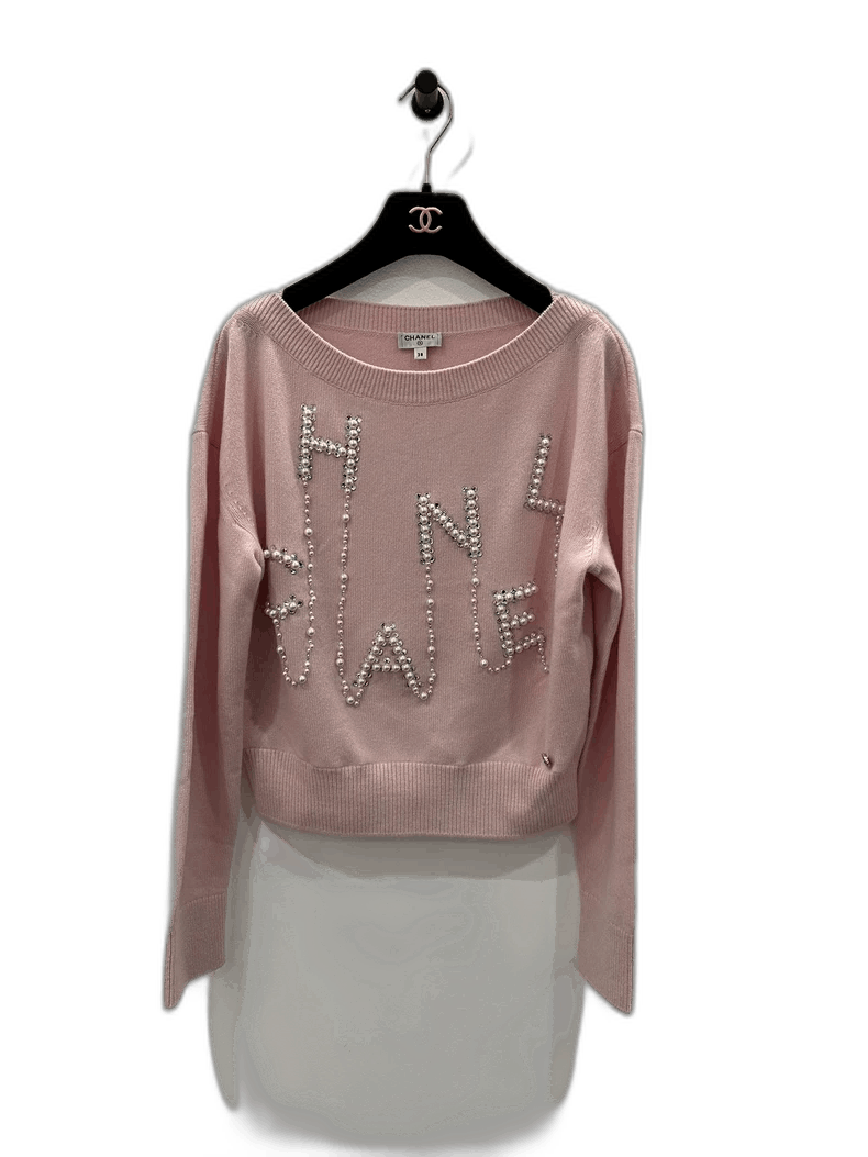 Chanel Pink Pearl Letter Embroidered Logo Knitted Sweater
