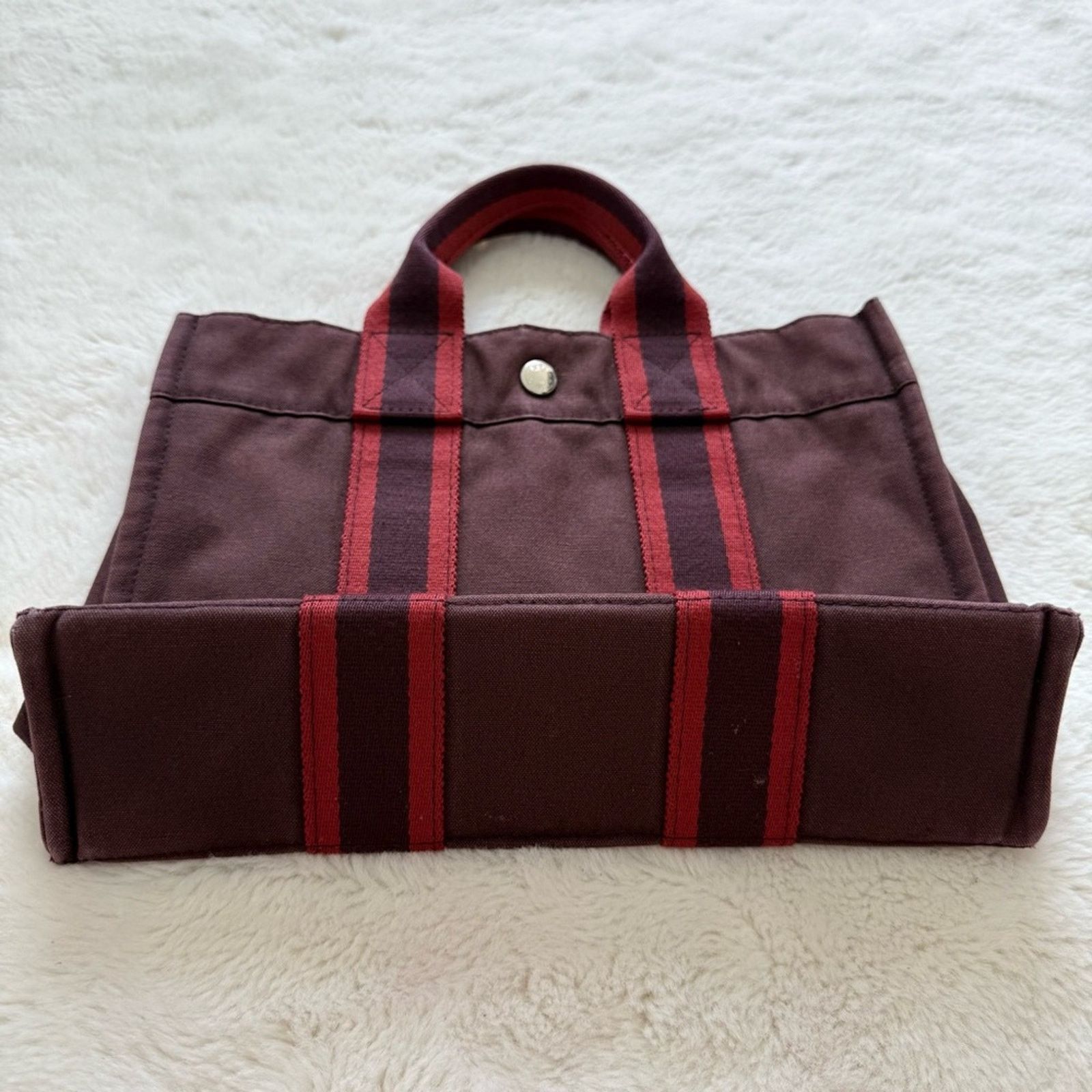Hermes Hermès Fourre Tout Burgundy Canvas Tote Bag Authentic Size ONE SIZE - 5 Thumbnail