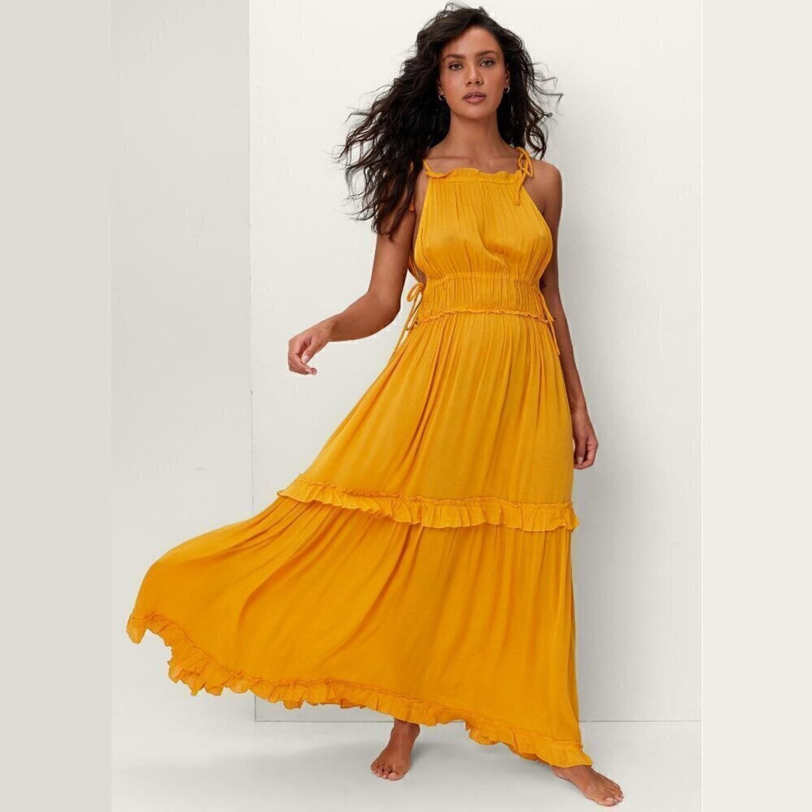 MANGO Yellow Halter Maxi Dress NWT Size 6 - itsg.com.tn