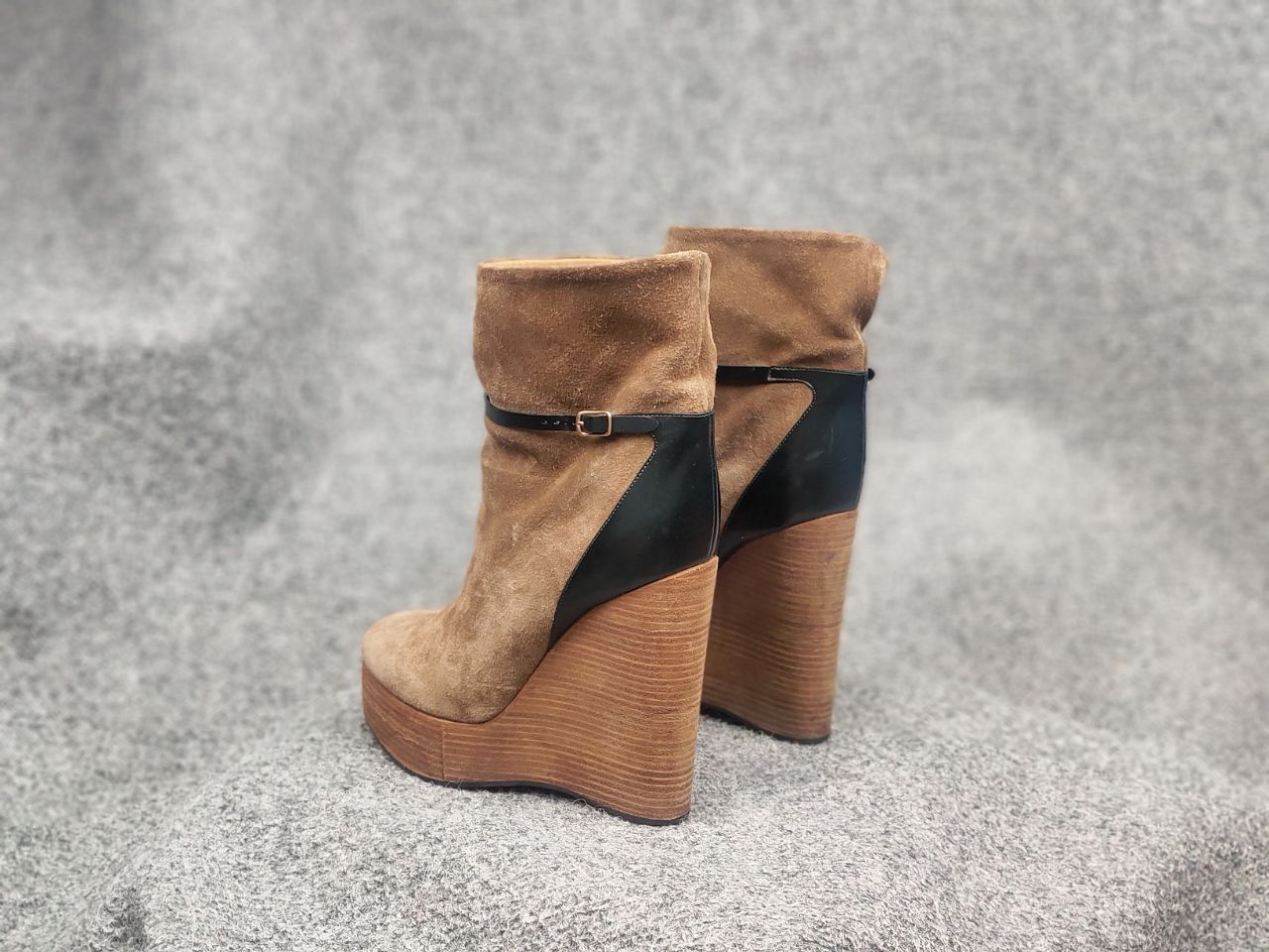 Chloé Marron Suede Beige Wedge Wooden Platform Heel Boots