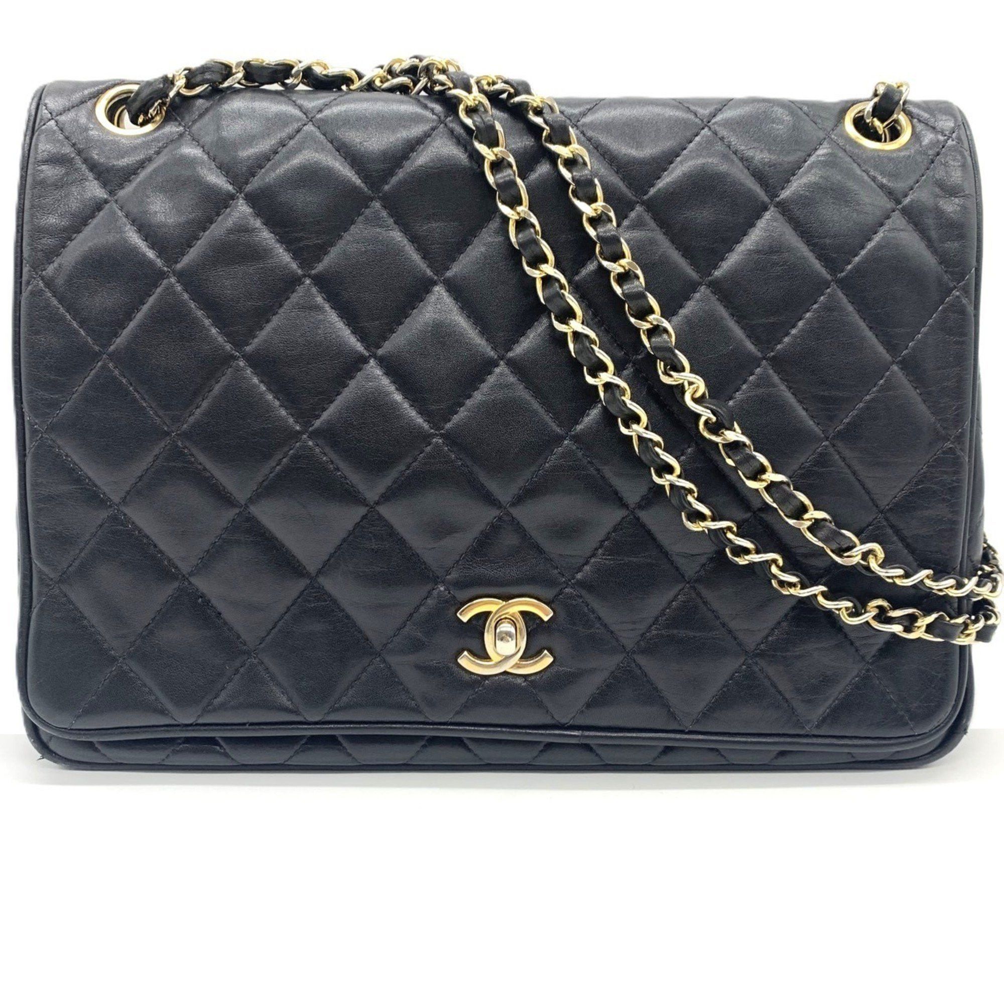 CHANEL Matelasse Single Flap Chain Shoulder Bag Size 28 Black