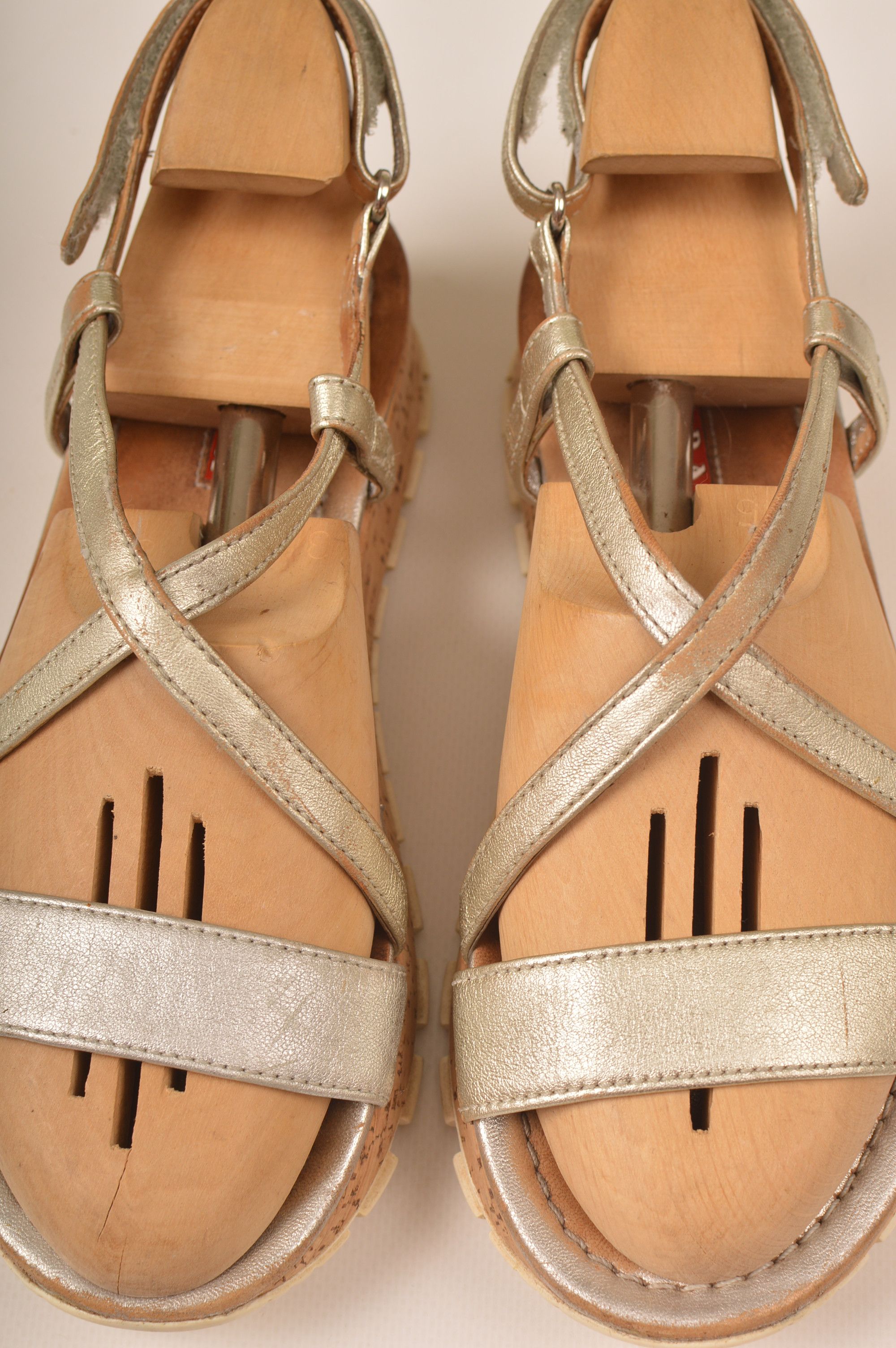 Prada × Vintage Prada Vintage Pratform Cork Silver Strappy Sandals Size US 7 / IT 37 - 3 Thumbnail