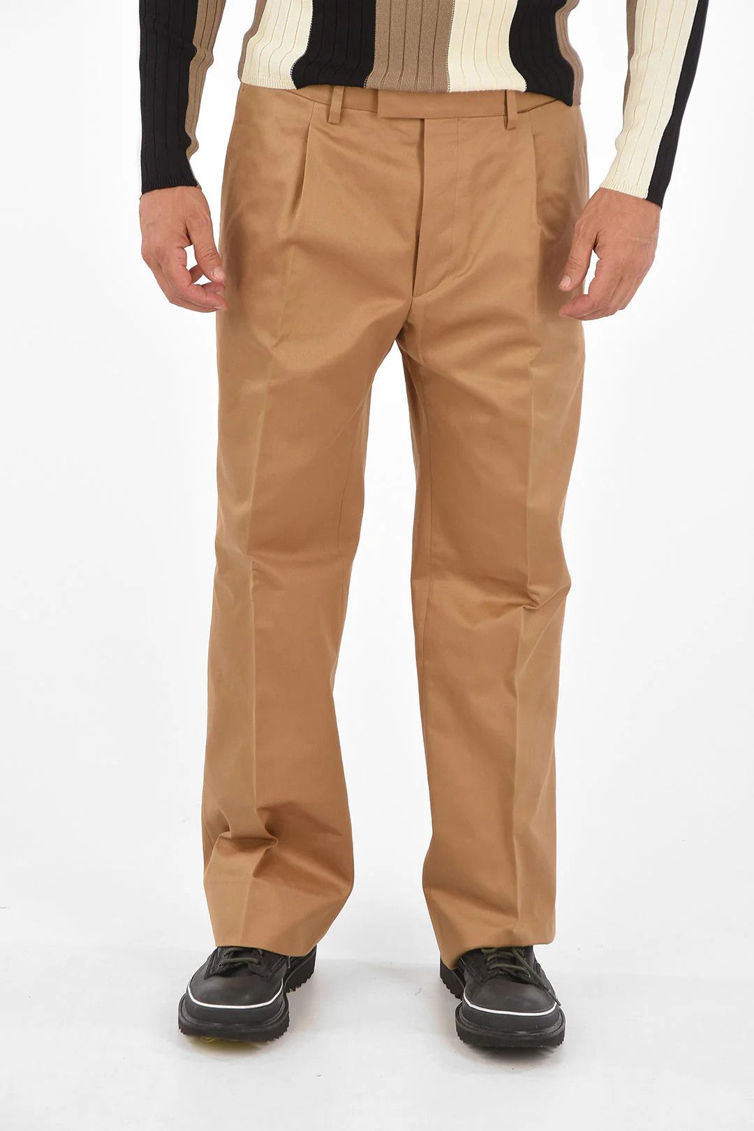 Prada og1mm0426 Cotton Wide Leg Pant in Beige Size US 32 / EU 48 - 1 Thumbnail