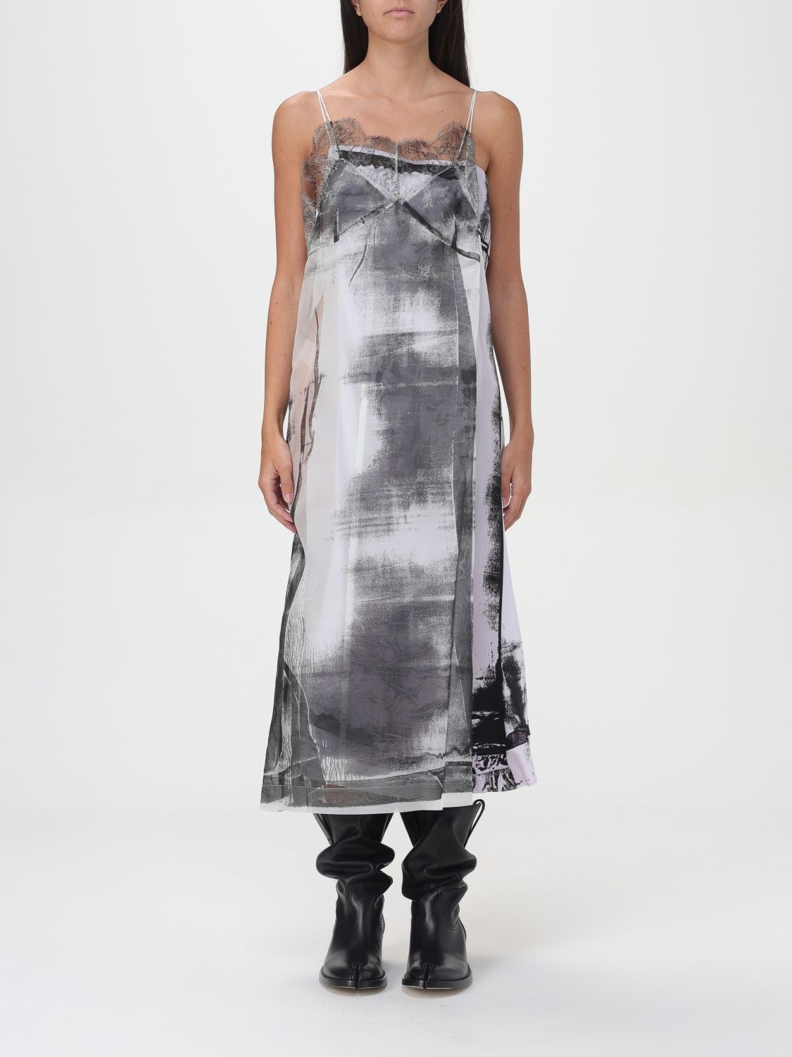 Maison Margiela o1y0625 Midi Dress in White/Gray Size XS / US 0-2 / IT 36-38 - 1 Thumbnail