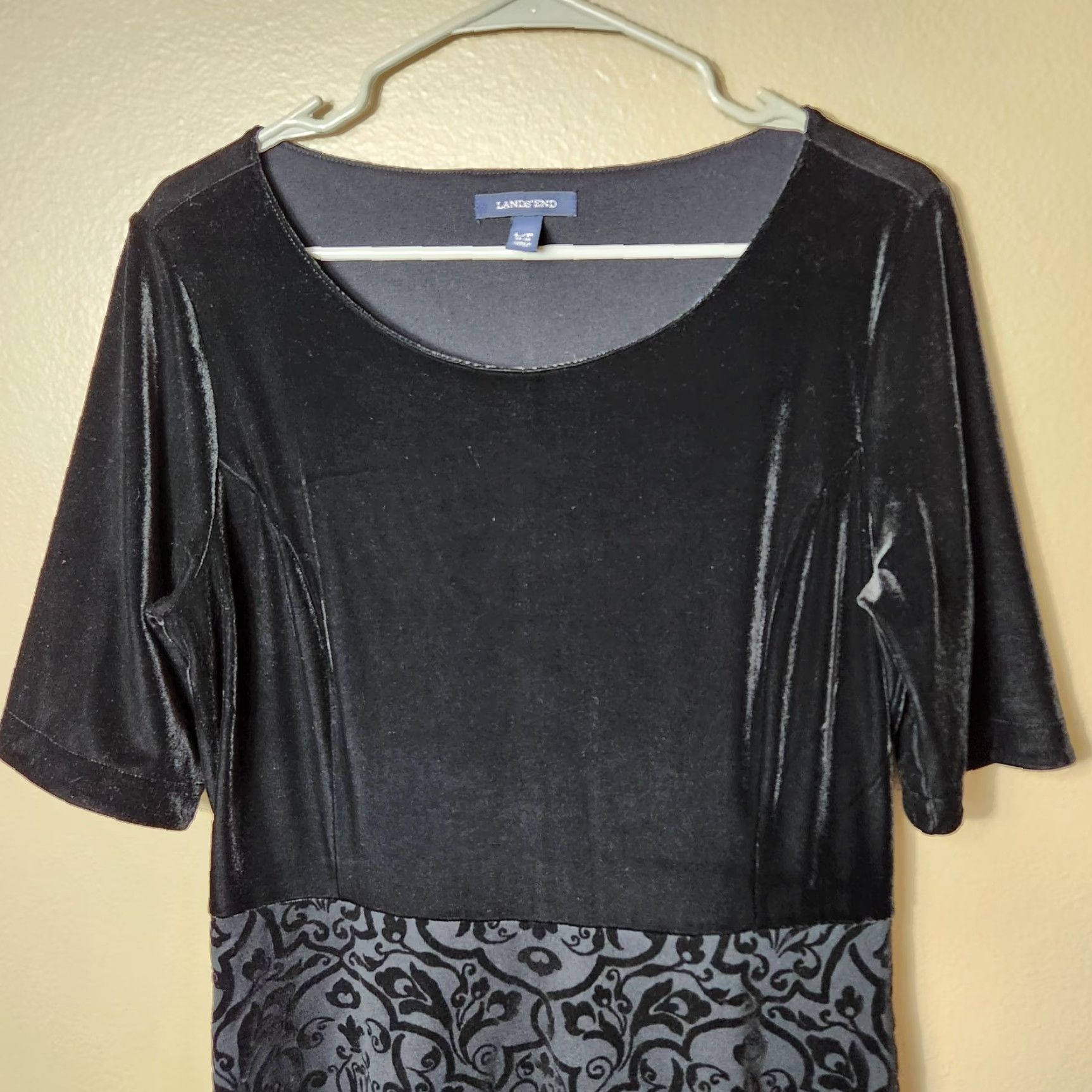 Lands' End Lands' End Womens Petite Black Velvet Half Sleeve Fit & Flare Dress |LP| Size L / US 10 / IT 46 - 4 Thumbnail
