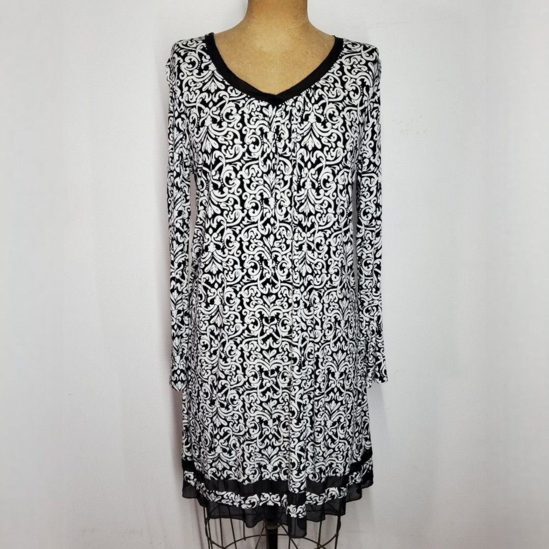 Anne Klein Anne Klein Size M/L Dress Jersey Shift Black Damask Floral Size L / US 10 / IT 46 - 3 Thumbnail