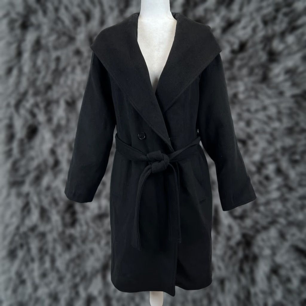 AVEC LES FILLES Avec Les Filles Black Coat Sz Medium Womens 1 Button Belted Hood Size M / US 6-8 / IT 42-44 - 1 Thumbnail