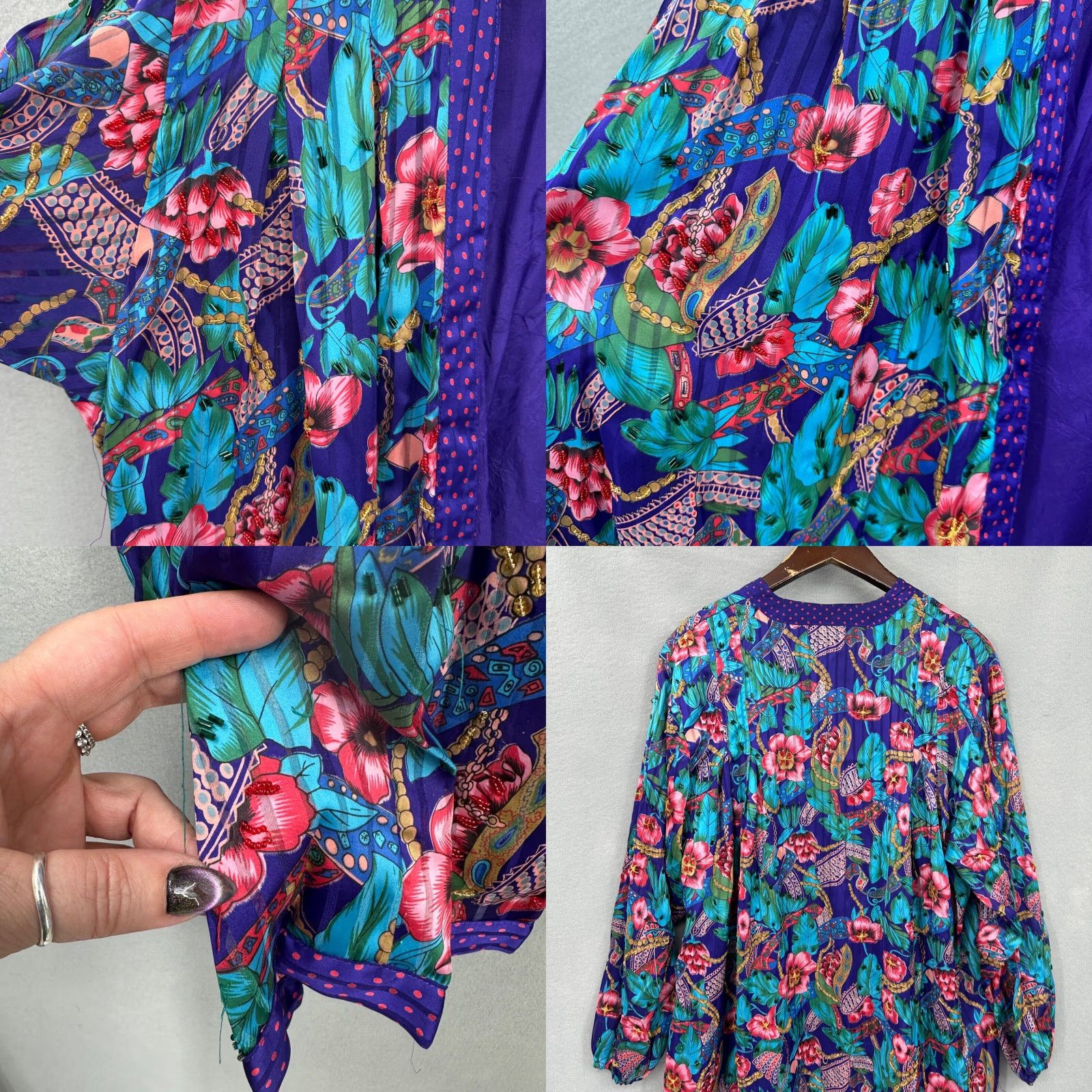 Vintage VINTAGE Diane Freis Jacket Womens L Purple Beaded Floral 1990s Silk Eveningwear SHIRT? Size L / US 10 / IT 46 - 8 Thumbnail