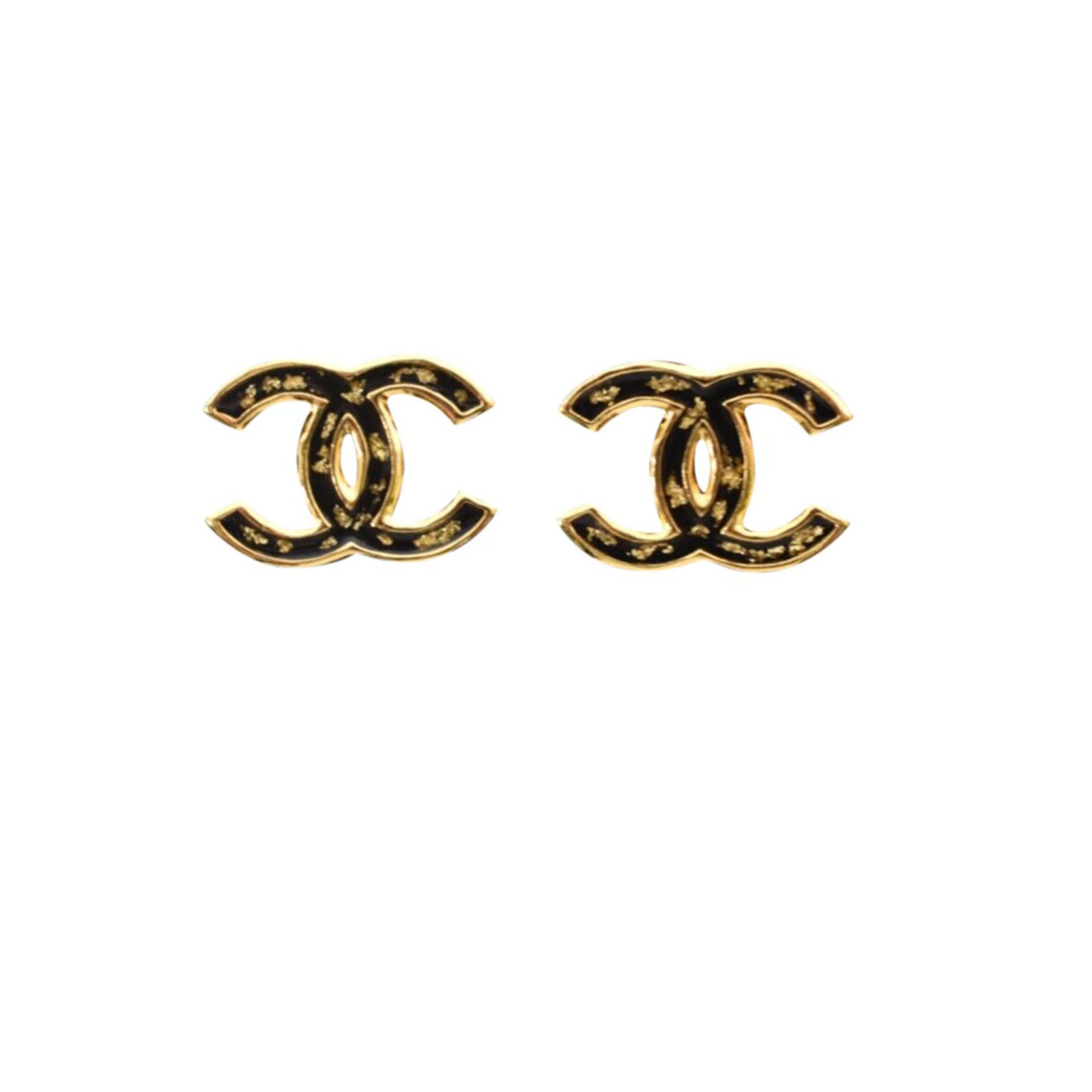 Chanel Chanel Gold Black Interlocking Drop Statement Stud Earrings Size ONE SIZE - 1 Thumbnail