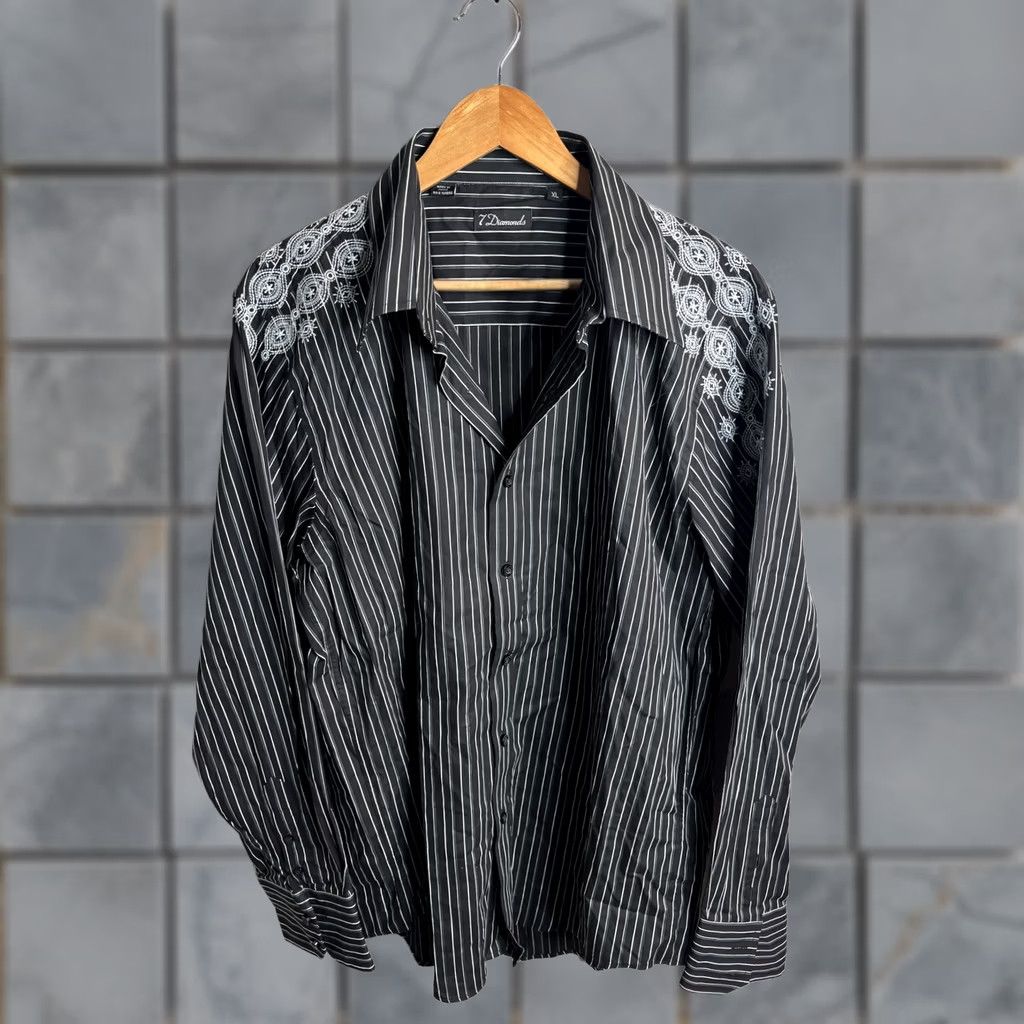 Vintage 7 Diamonds Shirt Mens XL Black Stripe Long Sleeve Embroidered Button Up Casual Size US XL / EU 56 / 4 - 1 Thumbnail