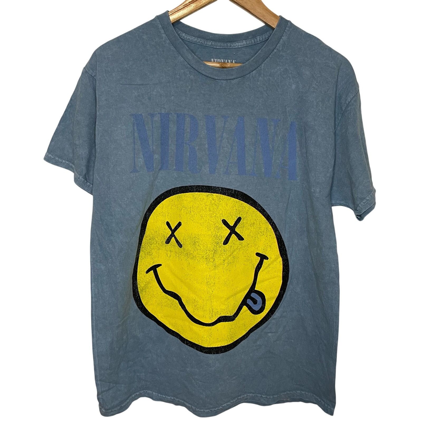 Nirvana Nirvana Blue Graphic Tee FLAWED L Unisex Logo Short Sleeve Size L / US 10 / IT 46 - 1 Thumbnail
