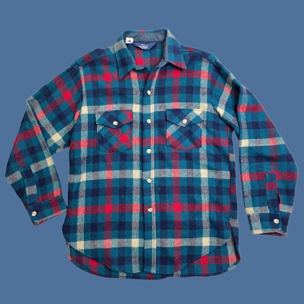 Vintage VINTAGE Woolrich Shirt Mens Plaid Wool Flannel Shacket Shacket Shirt Teal Red Made USA Large MENS Size US L / EU 52-54 / 3 - 1 Thumbnail