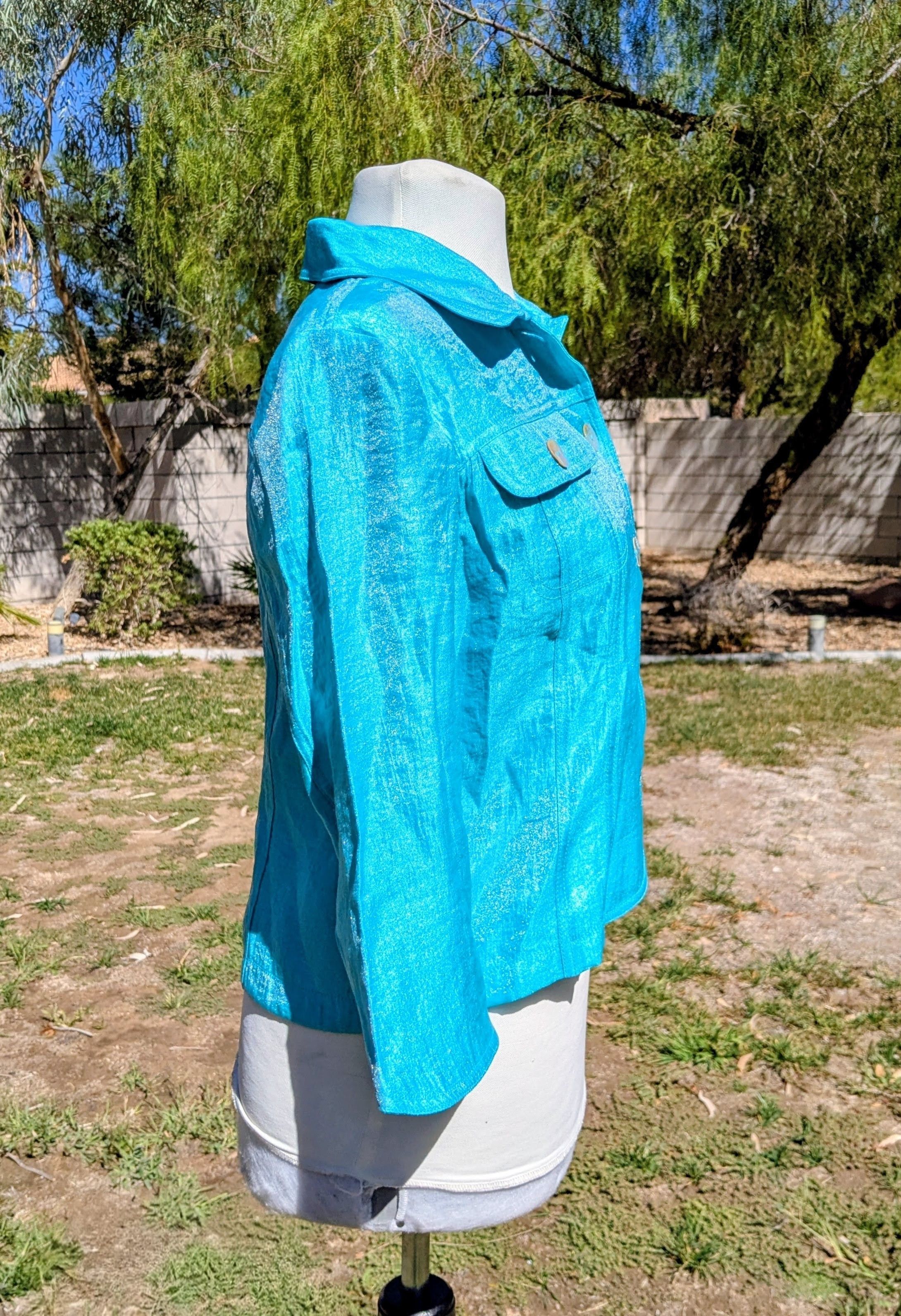 Other Ruby Rd. Petite Shiny Aqua Blue 3/4-Sleeve Top Blouse Top Size L / US 10 / IT 46 - 2 Thumbnail