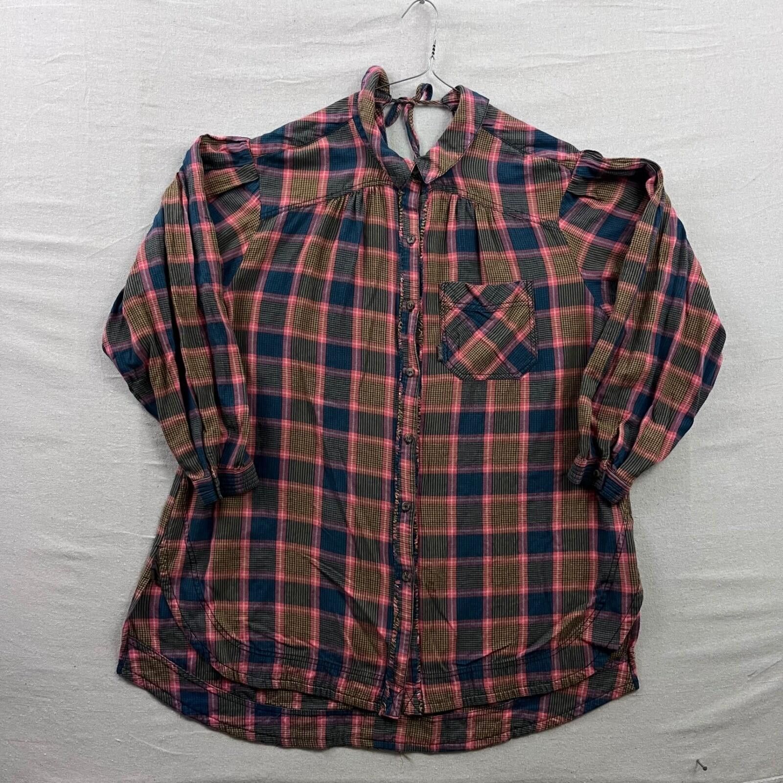Other We The Free Plaid Button Down Women Small Pink Blue Tie Back Size S / US 4 / IT 40 - 1 Thumbnail