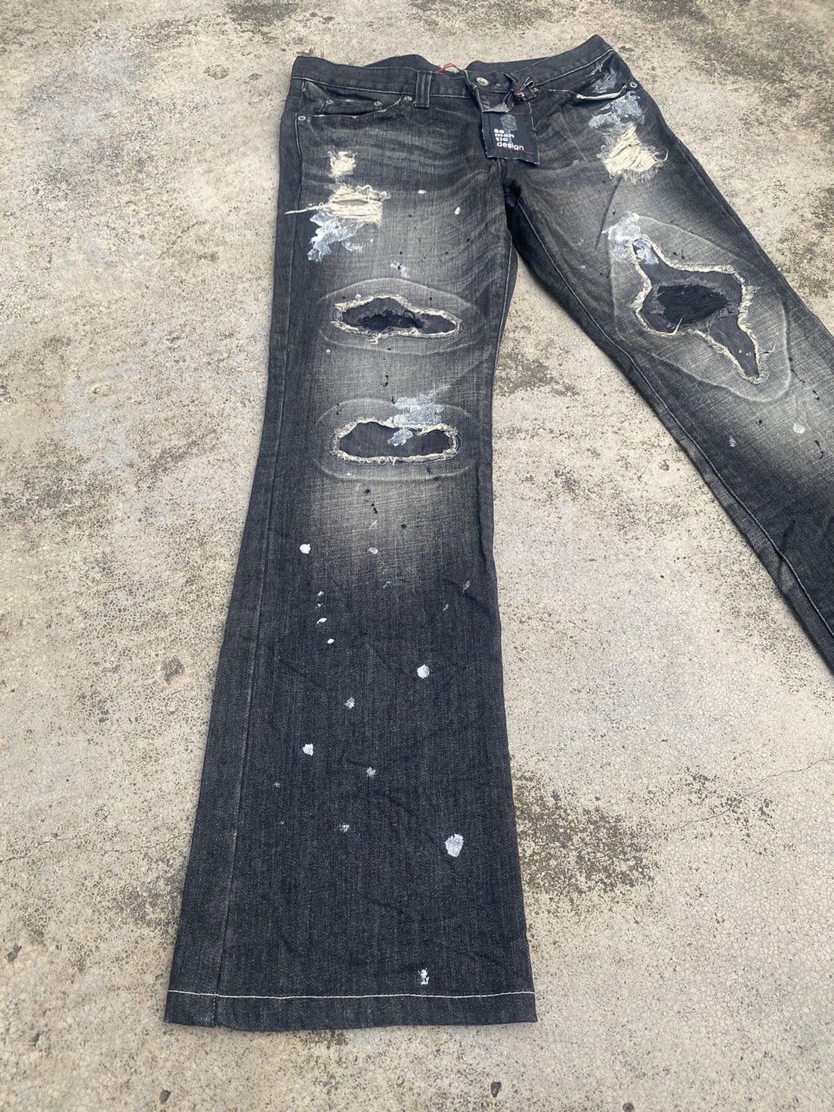 Japanese Brand Flare Jeans Semantic Distressed Boro Painted Bootcut Size US 32 / EU 48 - 1 Thumbnail