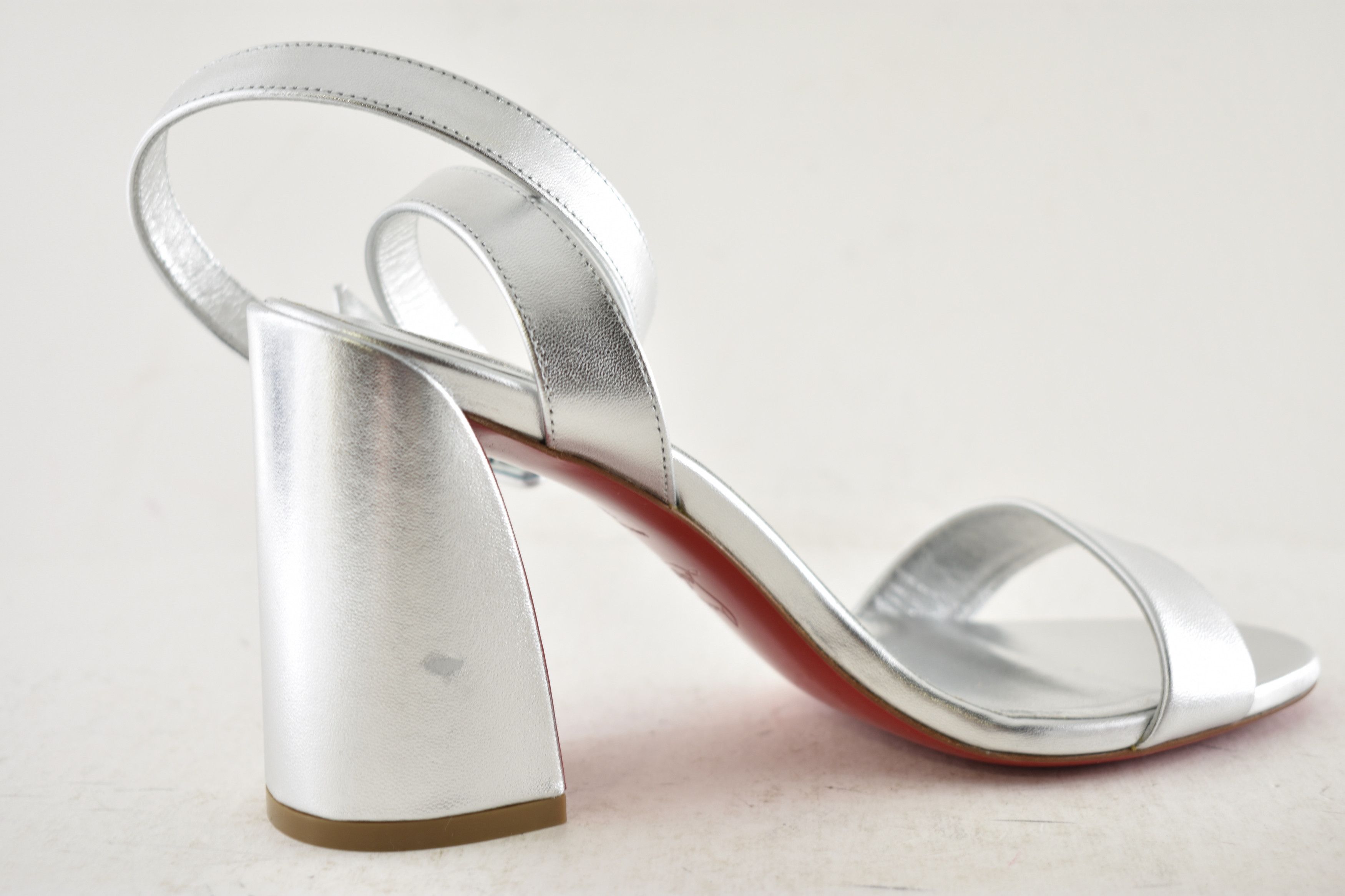 Christian Louboutin Miss Sabina 85 Silver Ankle Strap Block Heel Sandal 37 Size US 7 / IT 37 - 15 Thumbnail