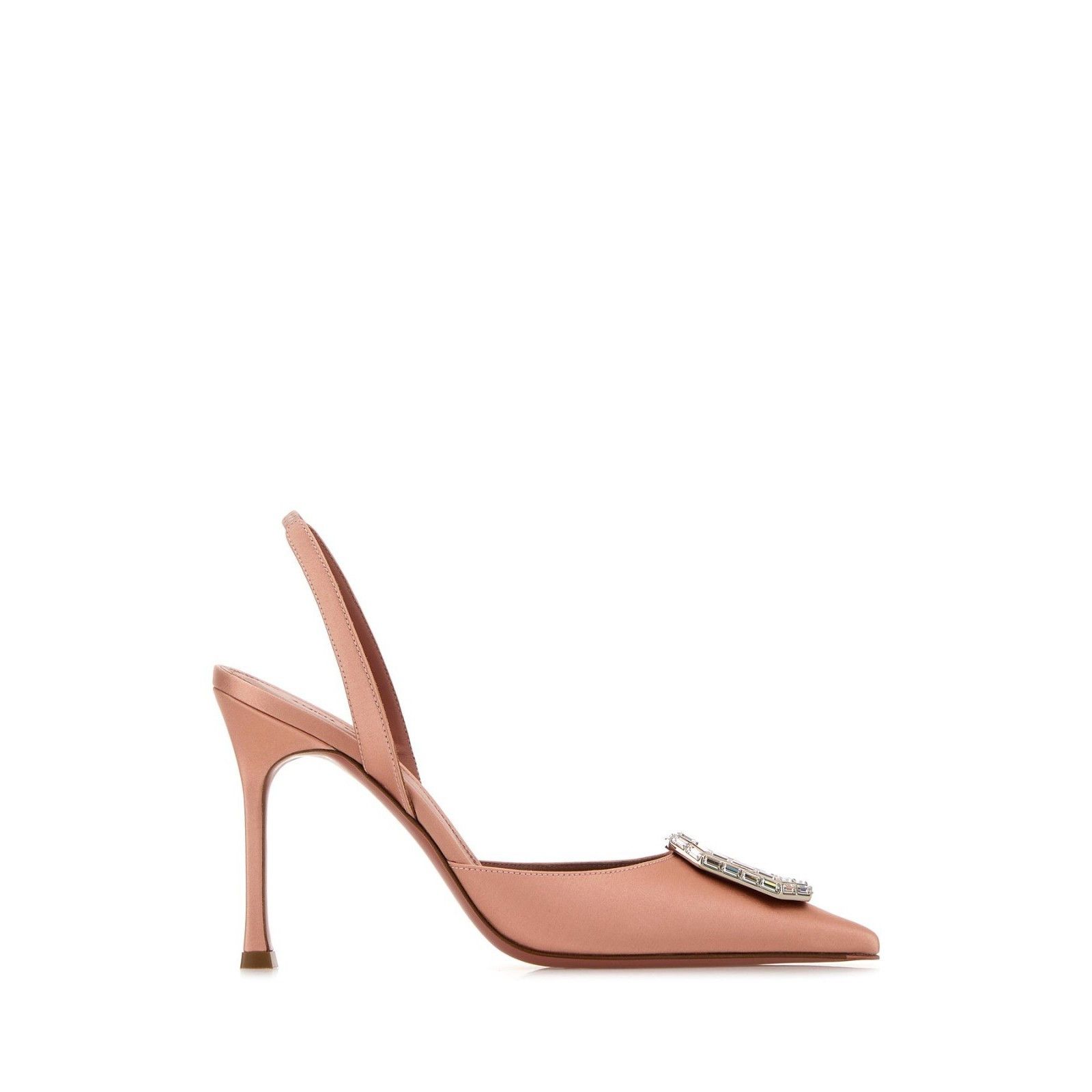 AMINA MUADDI Camelia Rhinestone Jewel Pink Satin 90mm Heel P