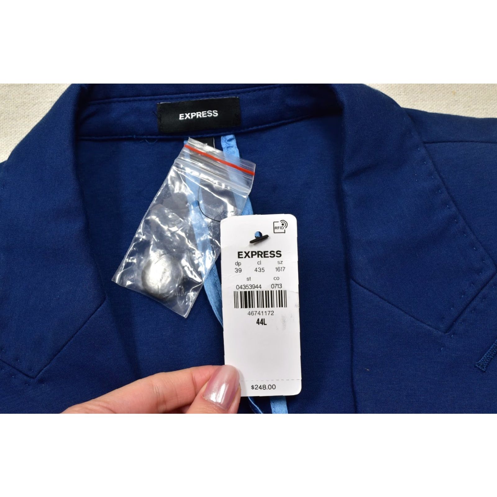 Express Express Men's Blazer 44L Slim Blue Peak Lapel Performance Cotton Stretch Jacket Size 44R - 7 Thumbnail