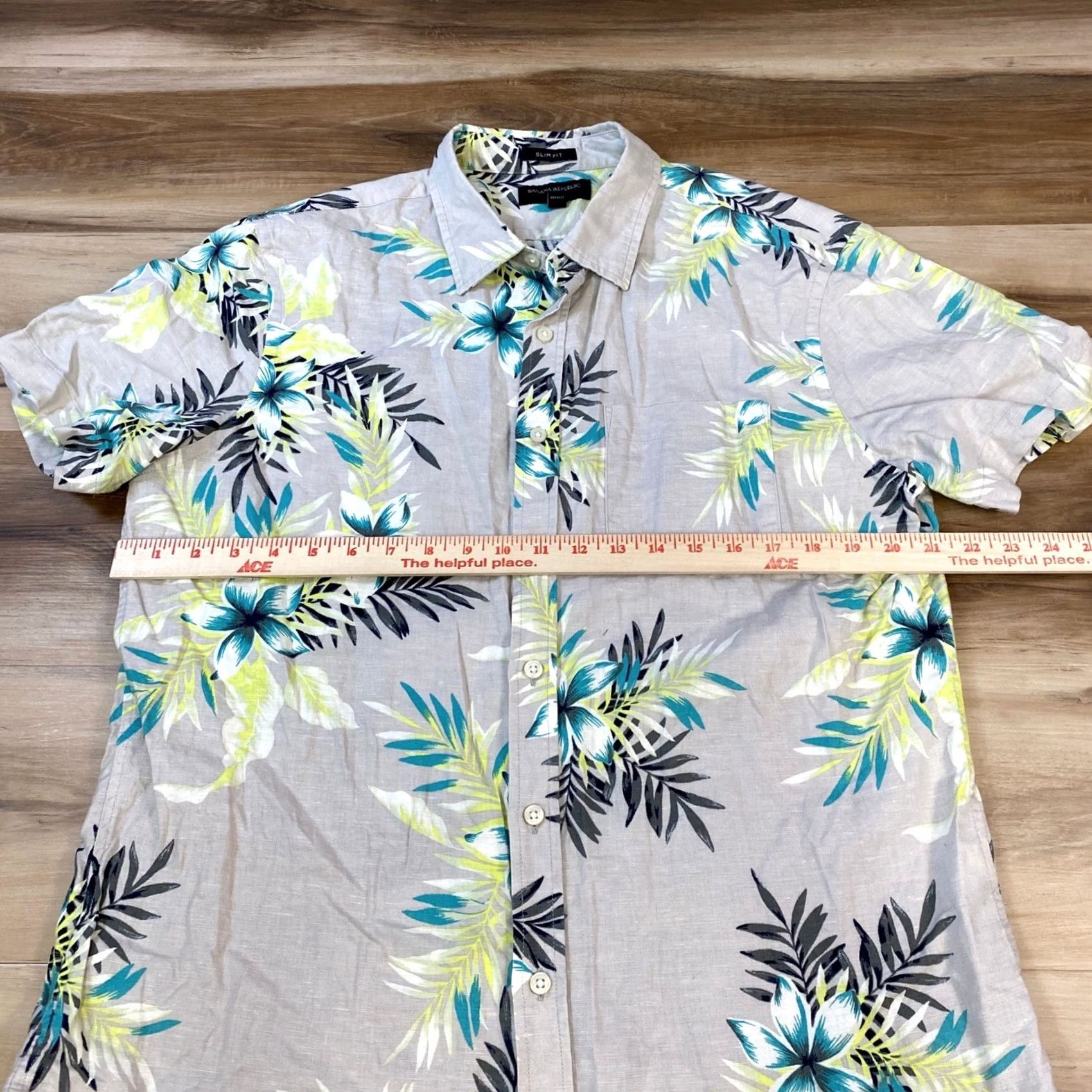 Banana Republic Banana Republic Shirt Men Large Slim Fit Linen Blend Floral Gray Summer Size US L / EU 52-54 / 3 - 6 Thumbnail