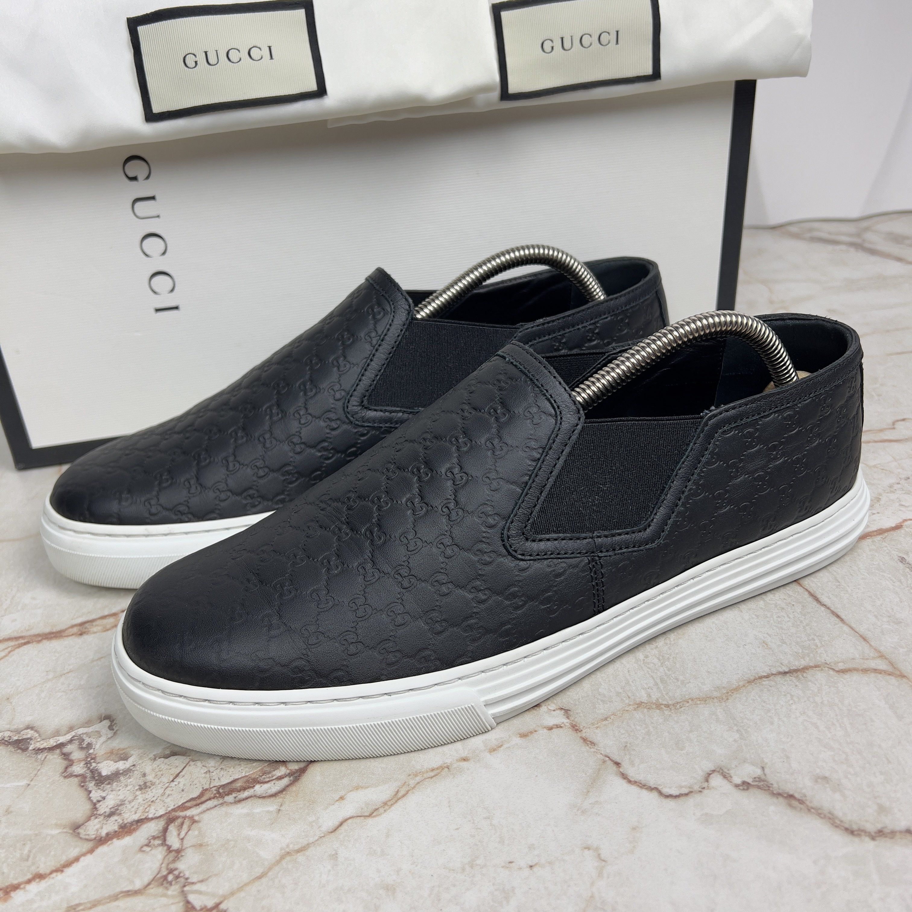 Gucci Dublin Slip On Sneakers GG Guccissima Embossed Leather display picture 2